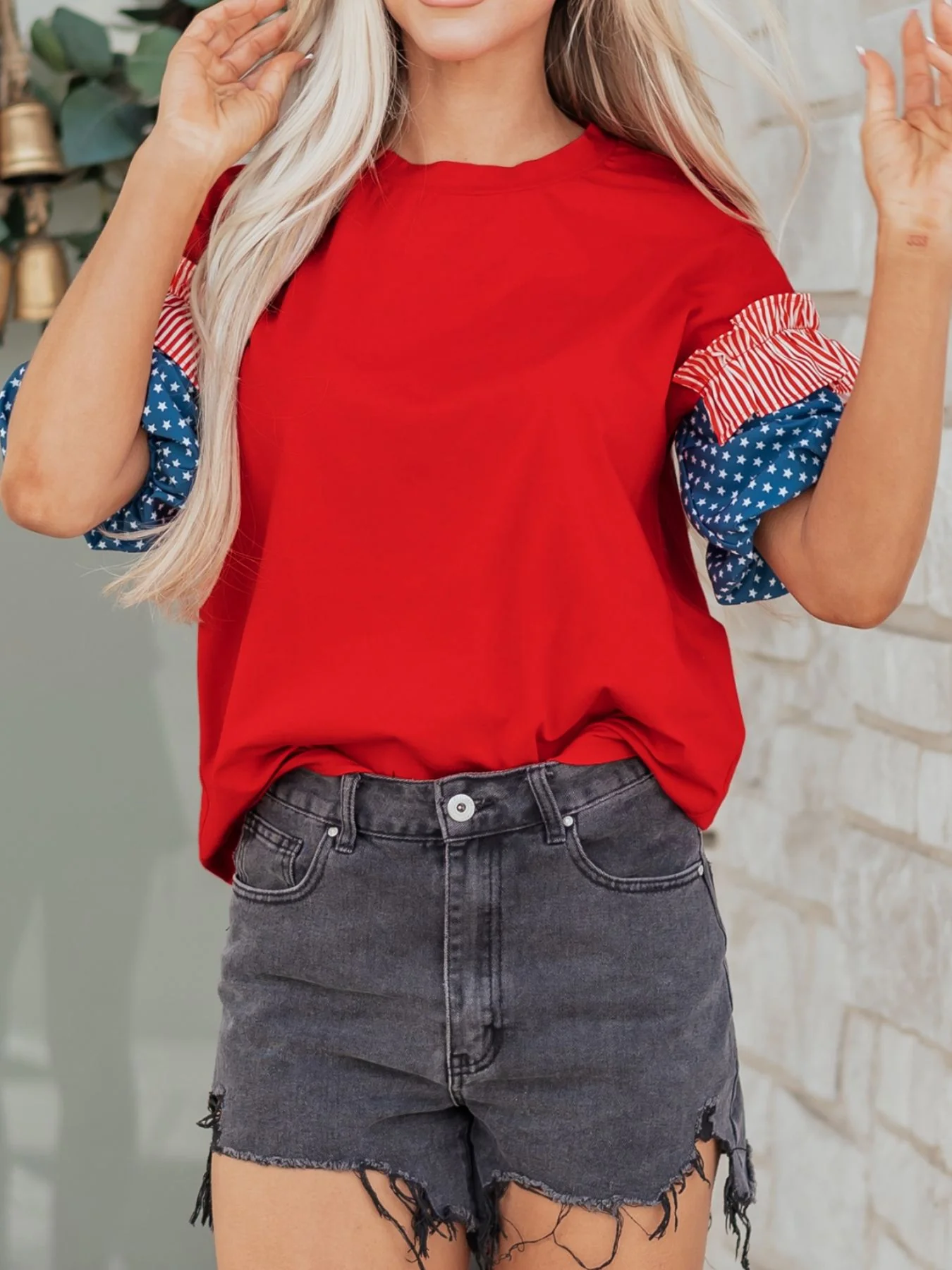 Patriotic Short Sleeve Round Neck Top - Image 4