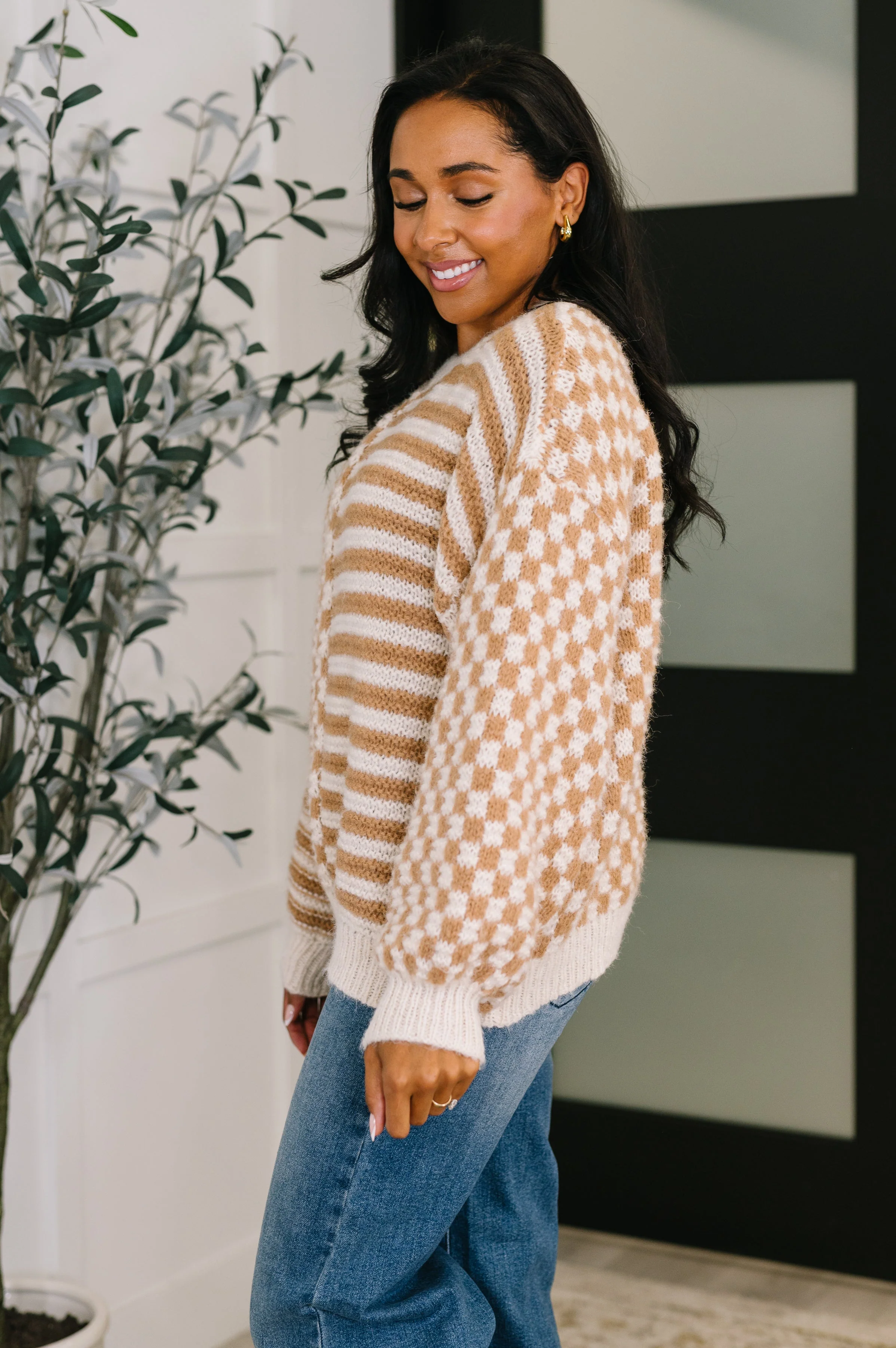 Pattern Play Oversized Pullover in Taupe - Image 3