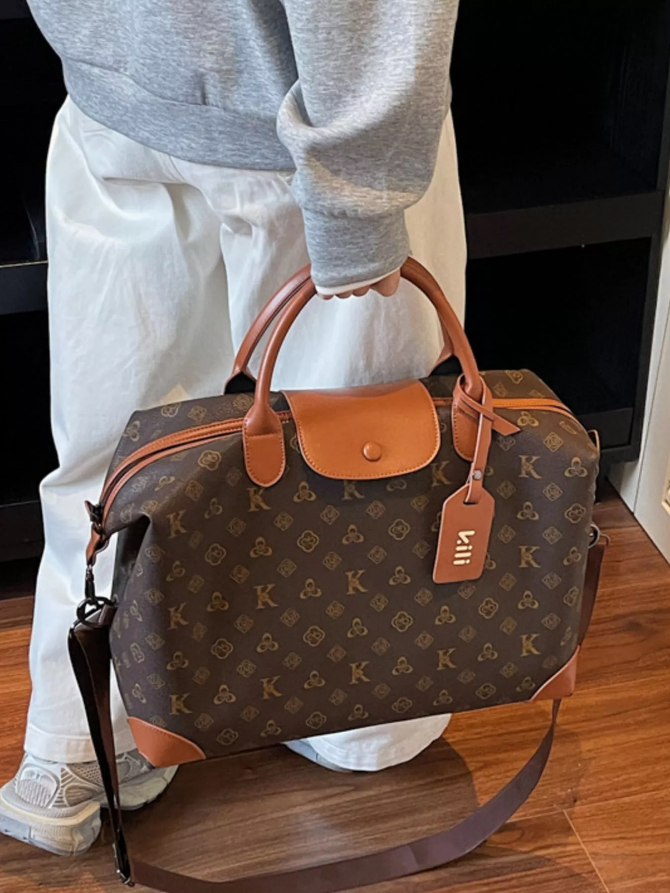 Patterned Leather Trim Crossbody Bag - Image 8