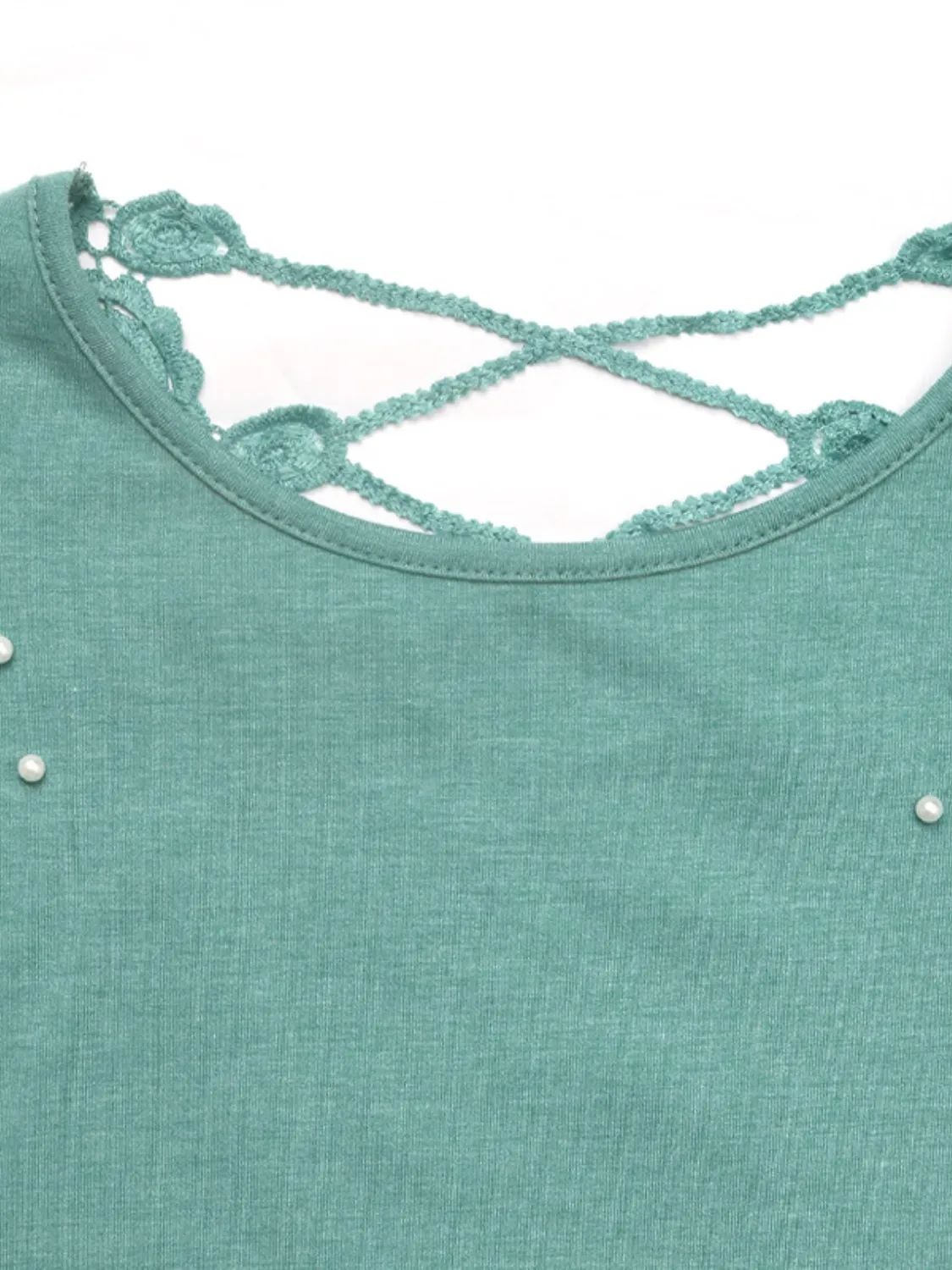 Pearl Detail Round Neck Short Sleeve T-Shirt - Image 8
