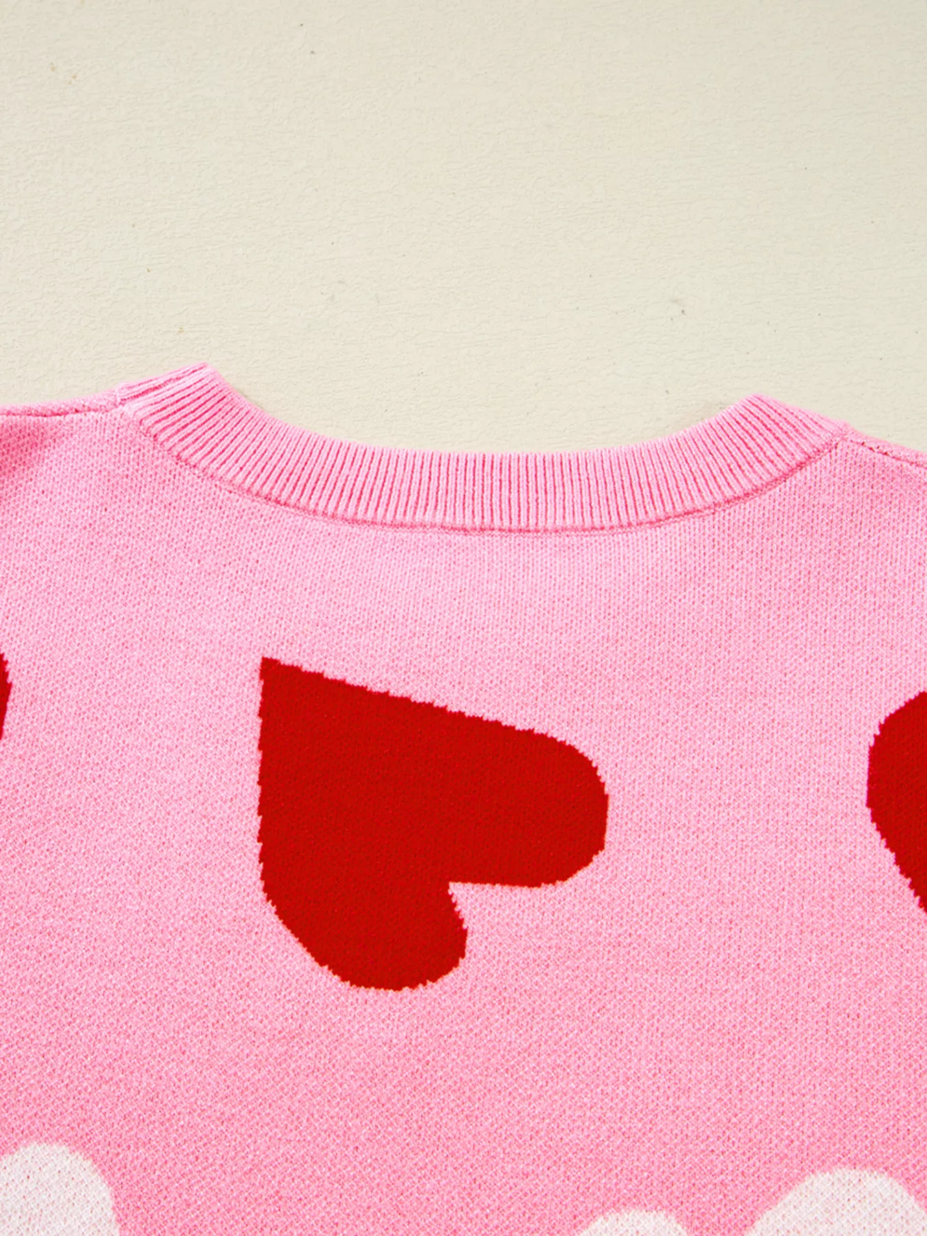 Pearl Embellished Heart Pattern Valentines Day Sweater - Image 6