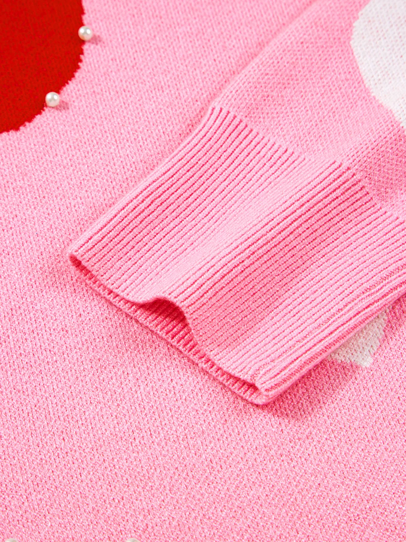 Pearl Embellished Heart Pattern Valentines Day Sweater - Image 8