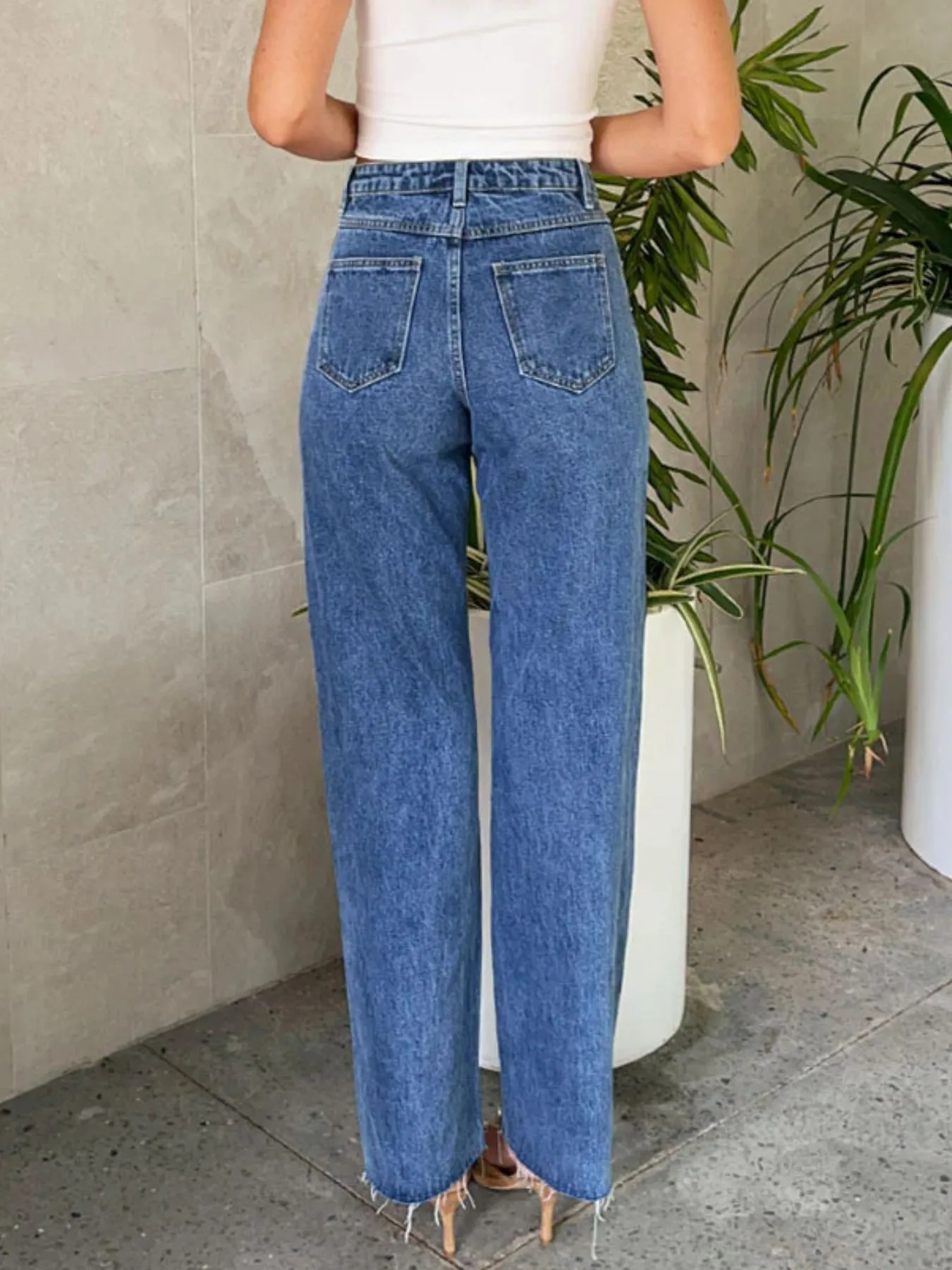 Pearl Embellished High Waist Straight Leg Jeans - Image 4