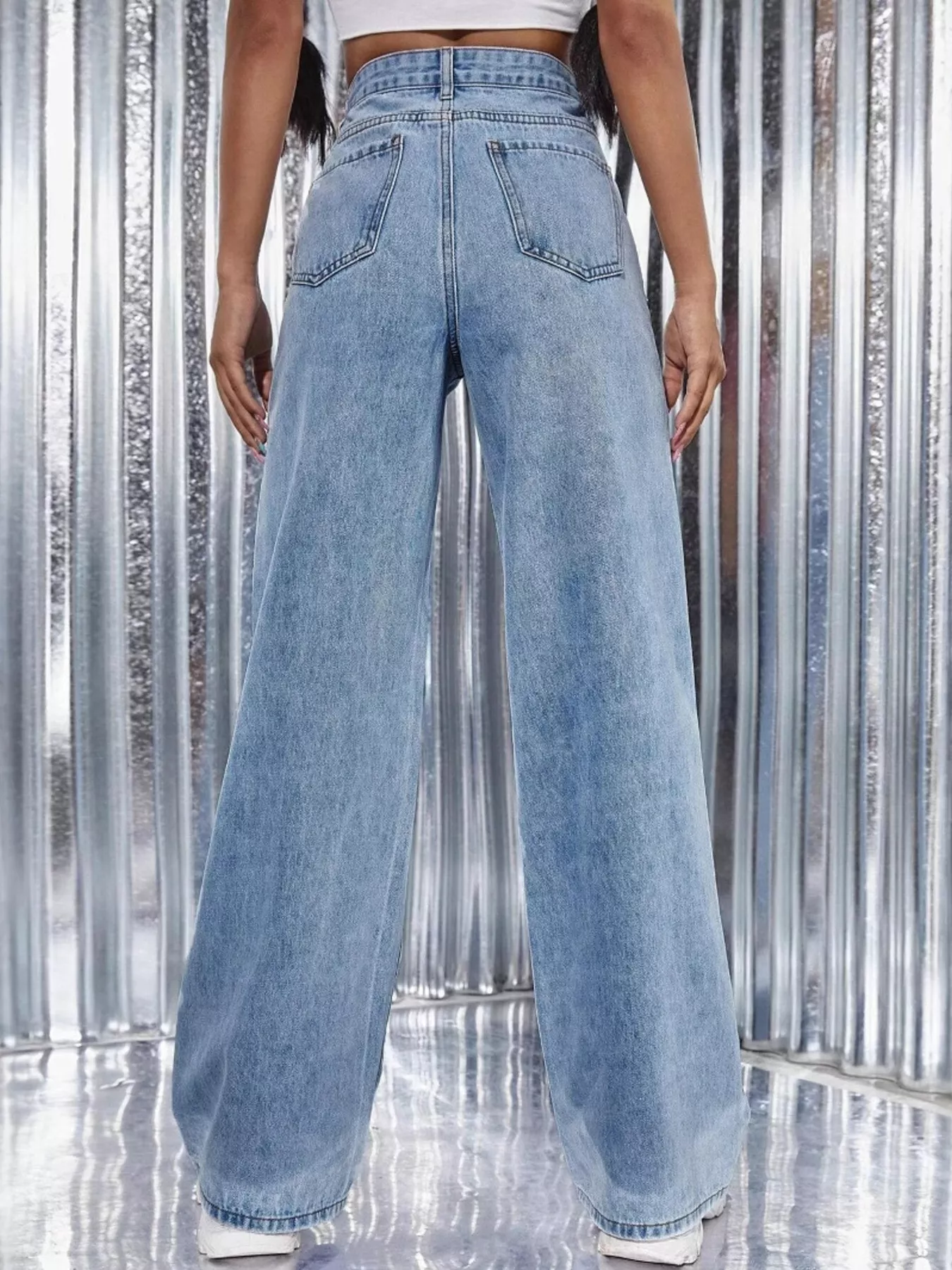 Pearl Embellished Wide Leg Jeans - Image 7