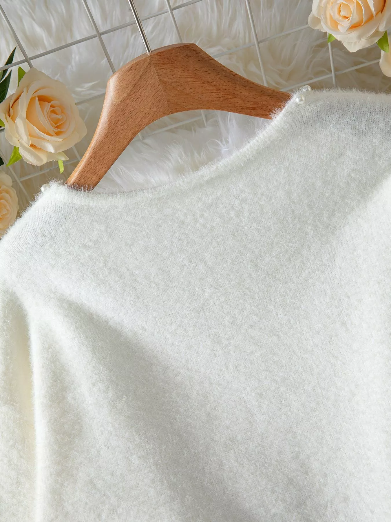 Pearl Trim Fuzzy Knit Cardigan - Image 9