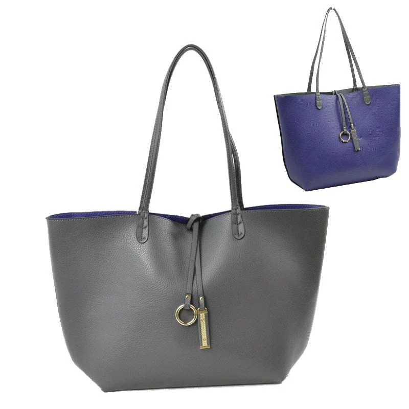 Pebbled Faux Leather Reversible 2 in 1 Tote Shoulder Handbag - Image 2