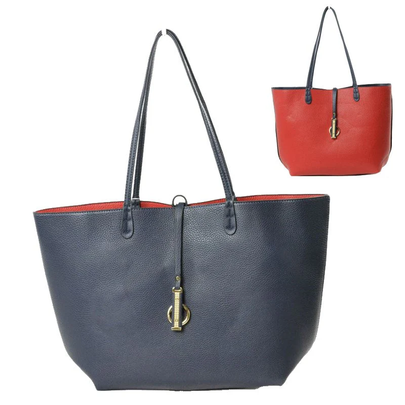 Pebbled Faux Leather Reversible 2 in 1 Tote Shoulder Handbag - Image 3