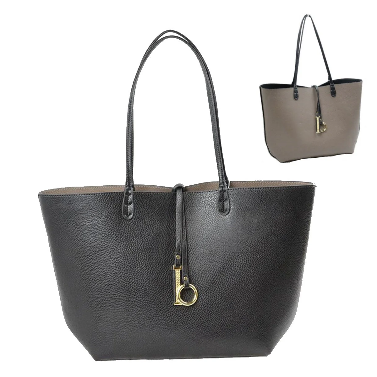 Pebbled Faux Leather Reversible 2 in 1 Tote Shoulder Handbag - Image 4
