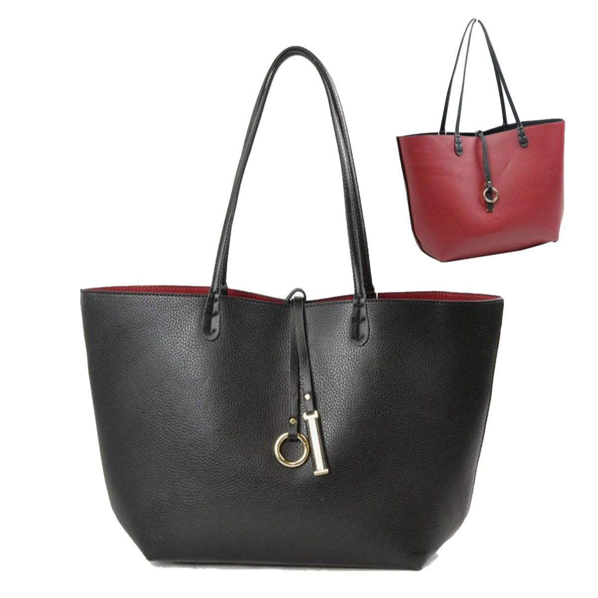 Pebbled Faux Leather Reversible 2 in 1 Tote Shoulder Handbag - Image 5