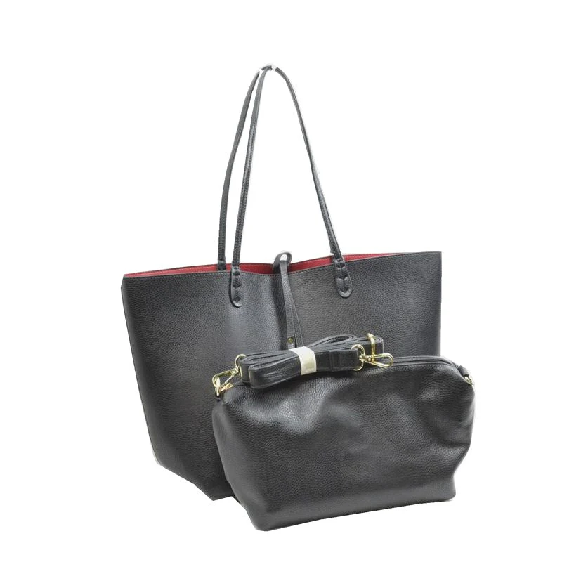 Pebbled Faux Leather Reversible 2 in 1 Tote Shoulder Handbag - Image 6