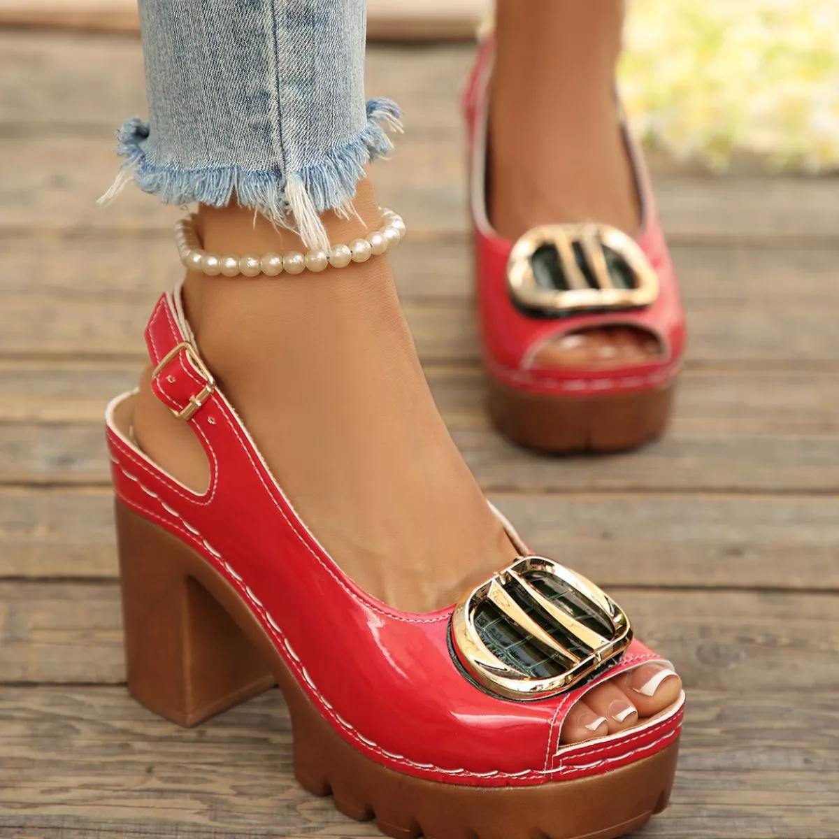 Peep Toe Block Heels Sandals - Image 2