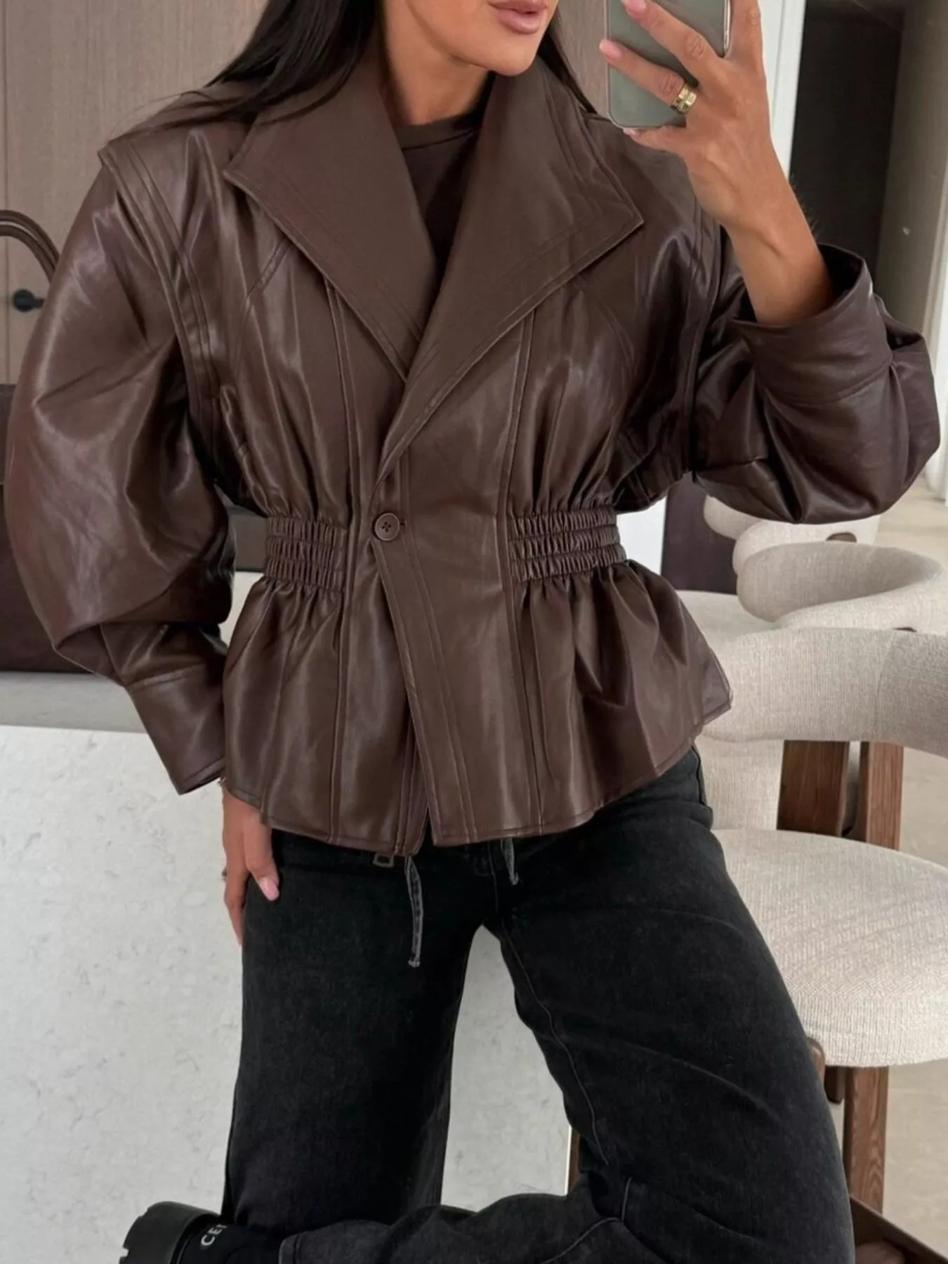 Peplum Waist Leather Jacket - Image 4