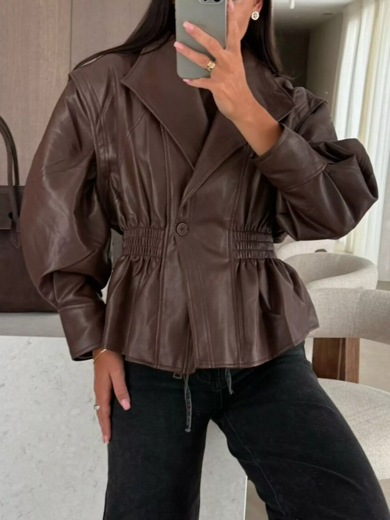 Peplum Waist Leather Jacket - Image 6