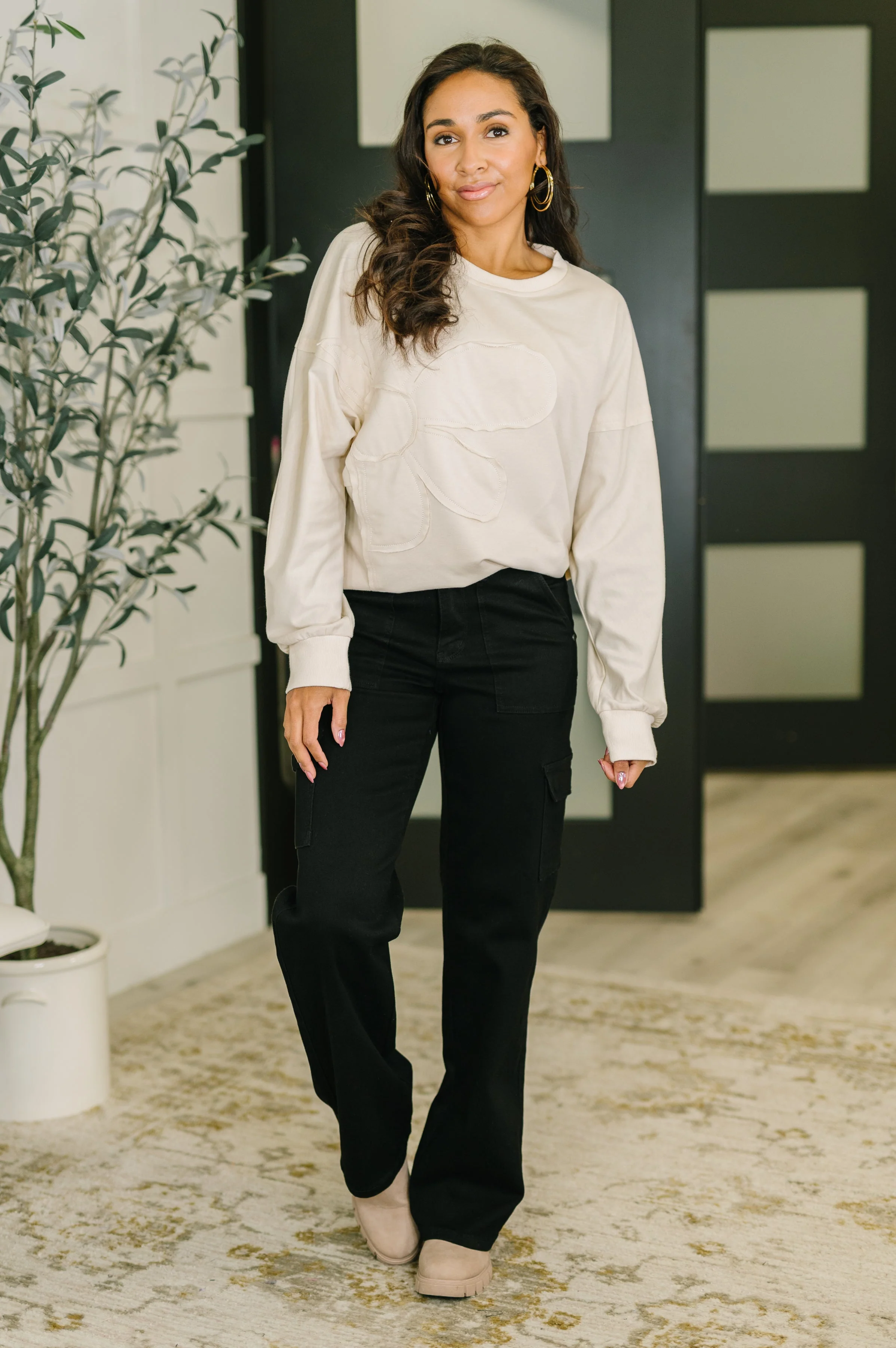 Petal Poise Floral Applique Pullover in Neutral - Image 3