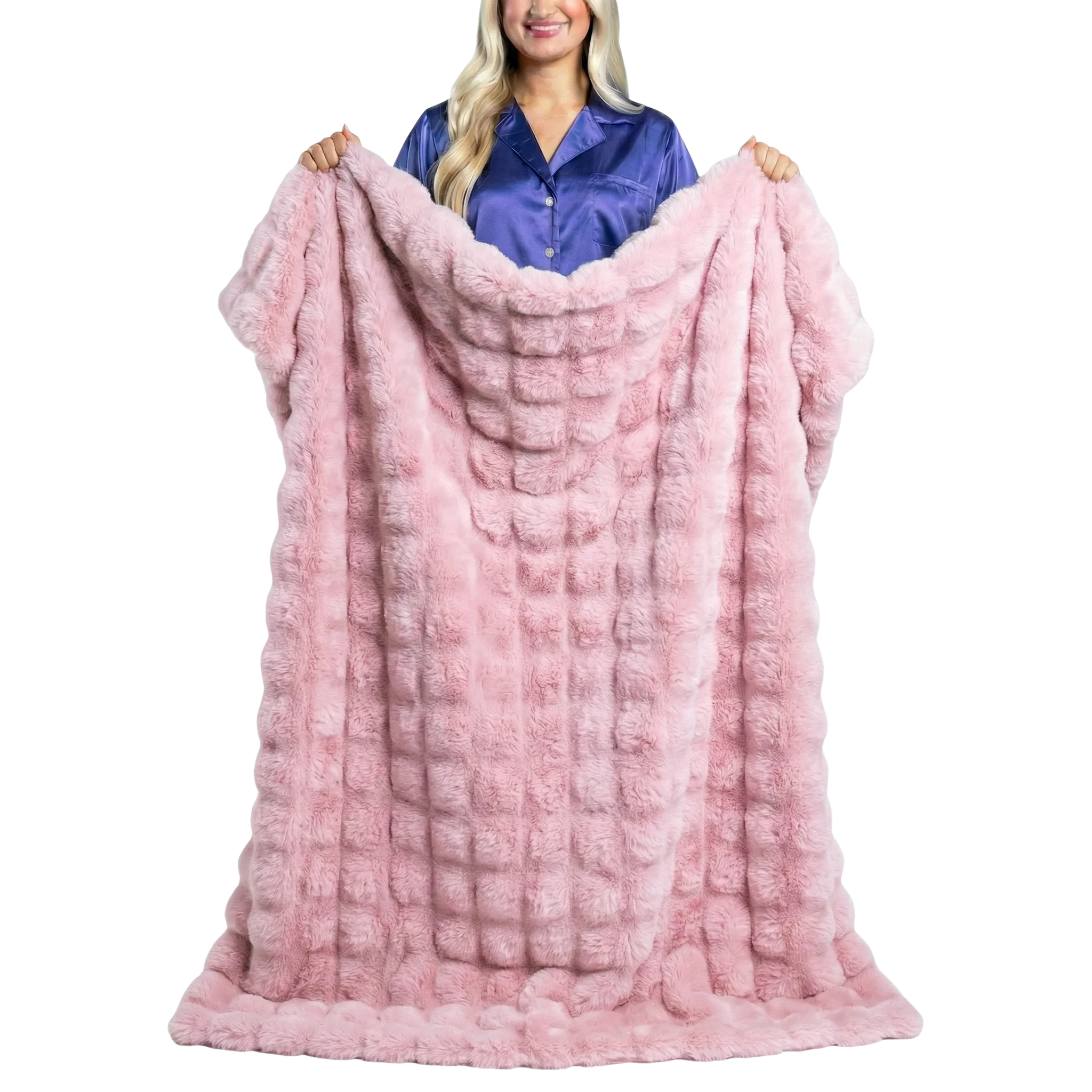 Pink Faux Fur Throw Blanket