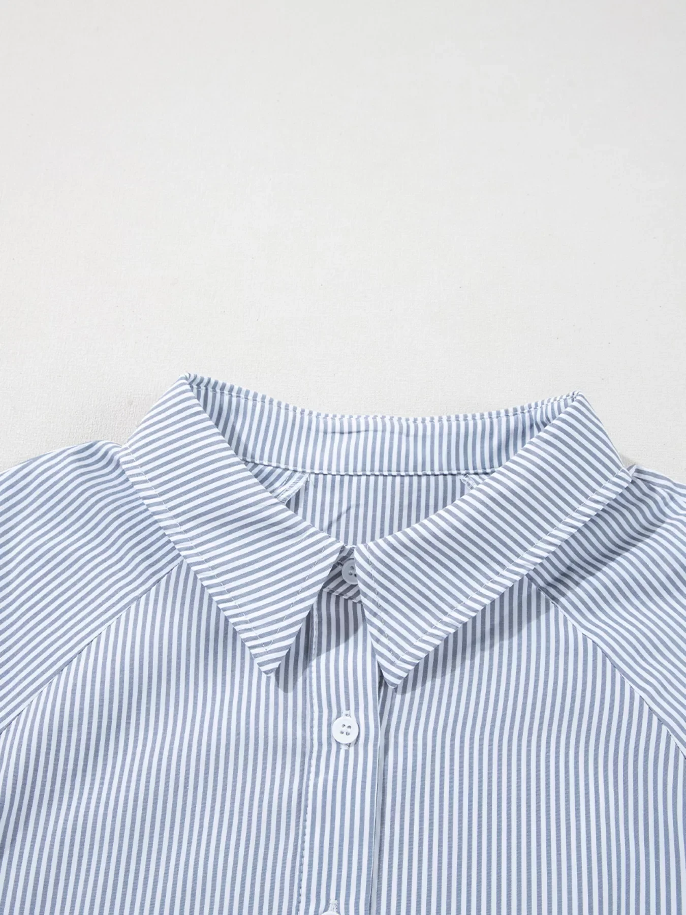 Pinstripe Long Sleeve Smocked Cuffs Button Shirt Collar Blouse - Image 18