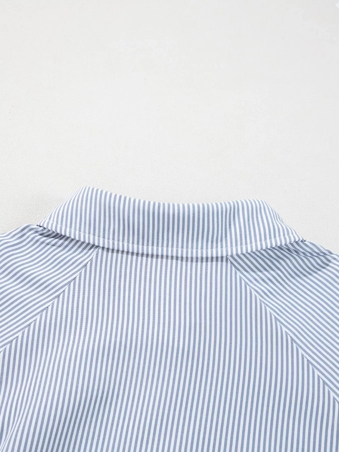 Pinstripe Long Sleeve Smocked Cuffs Button Shirt Collar Blouse - Image 19