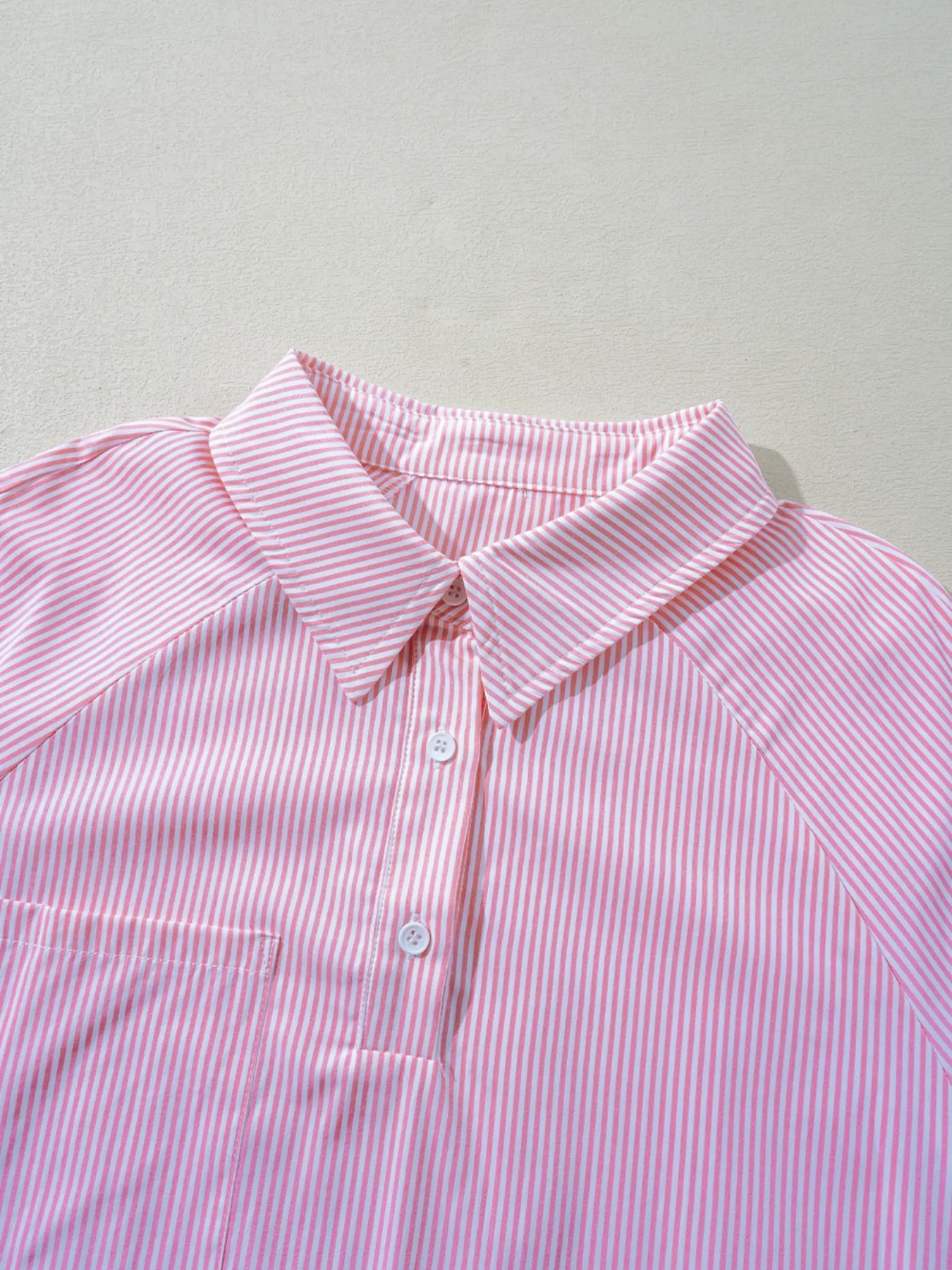 Pinstripe Long Sleeve Smocked Cuffs Button Shirt Collar Blouse - Image 8