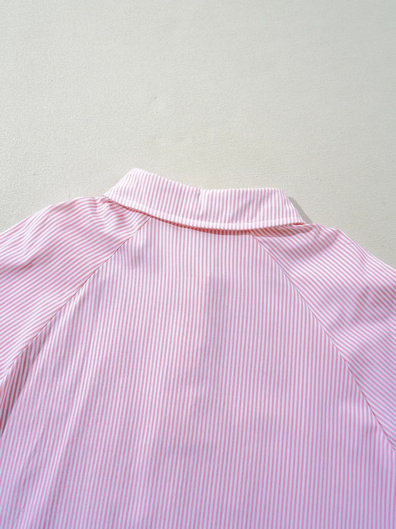 Pinstripe Long Sleeve Smocked Cuffs Button Shirt Collar Blouse - Image 9