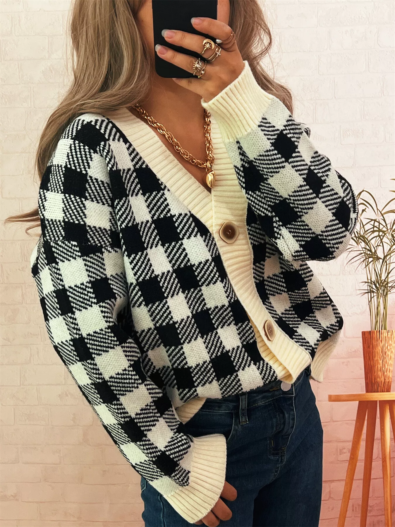 Plaid Button-Down Cardigan - Image 2