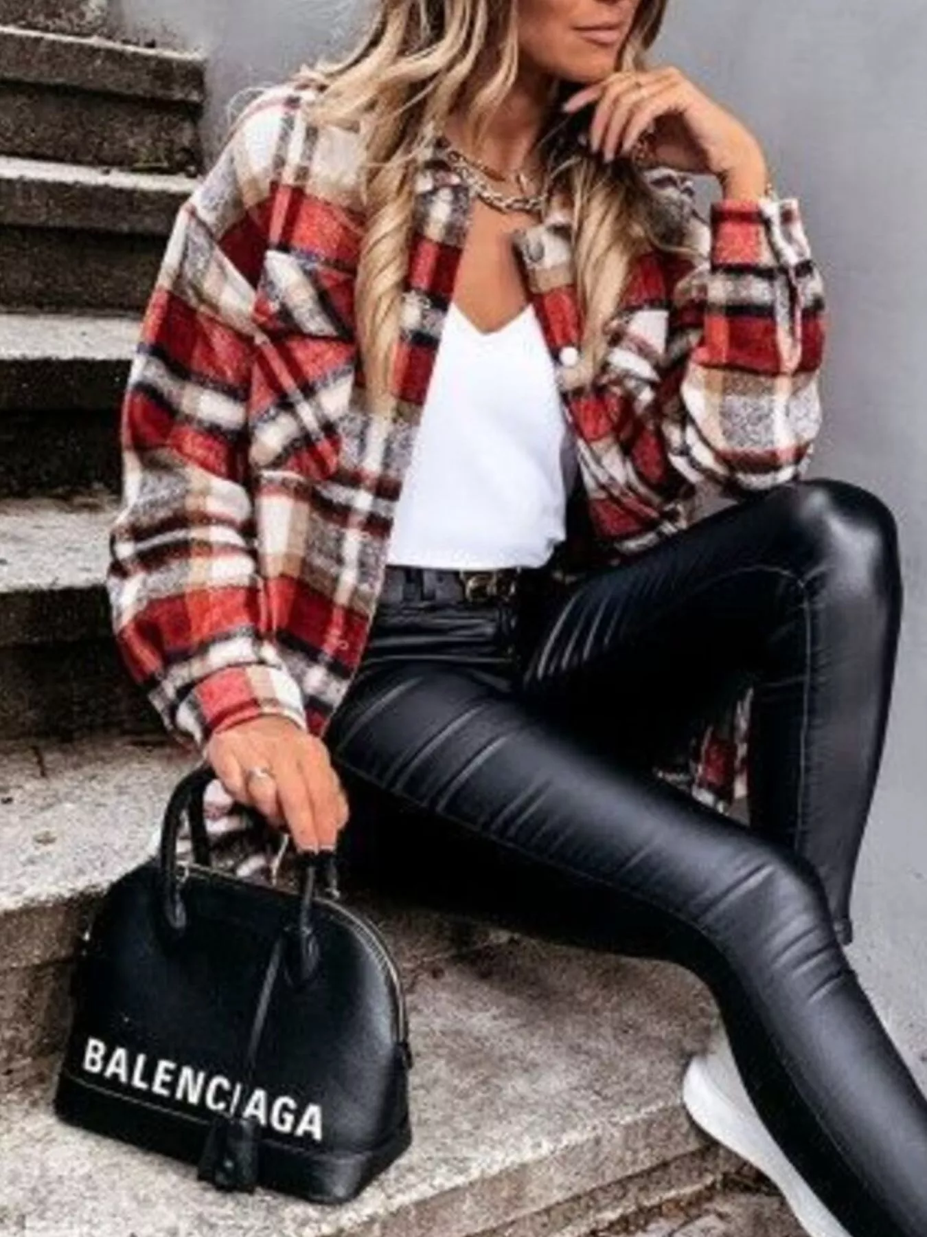 Plaid Button-Down Long Sleeve Shacket - Image 9