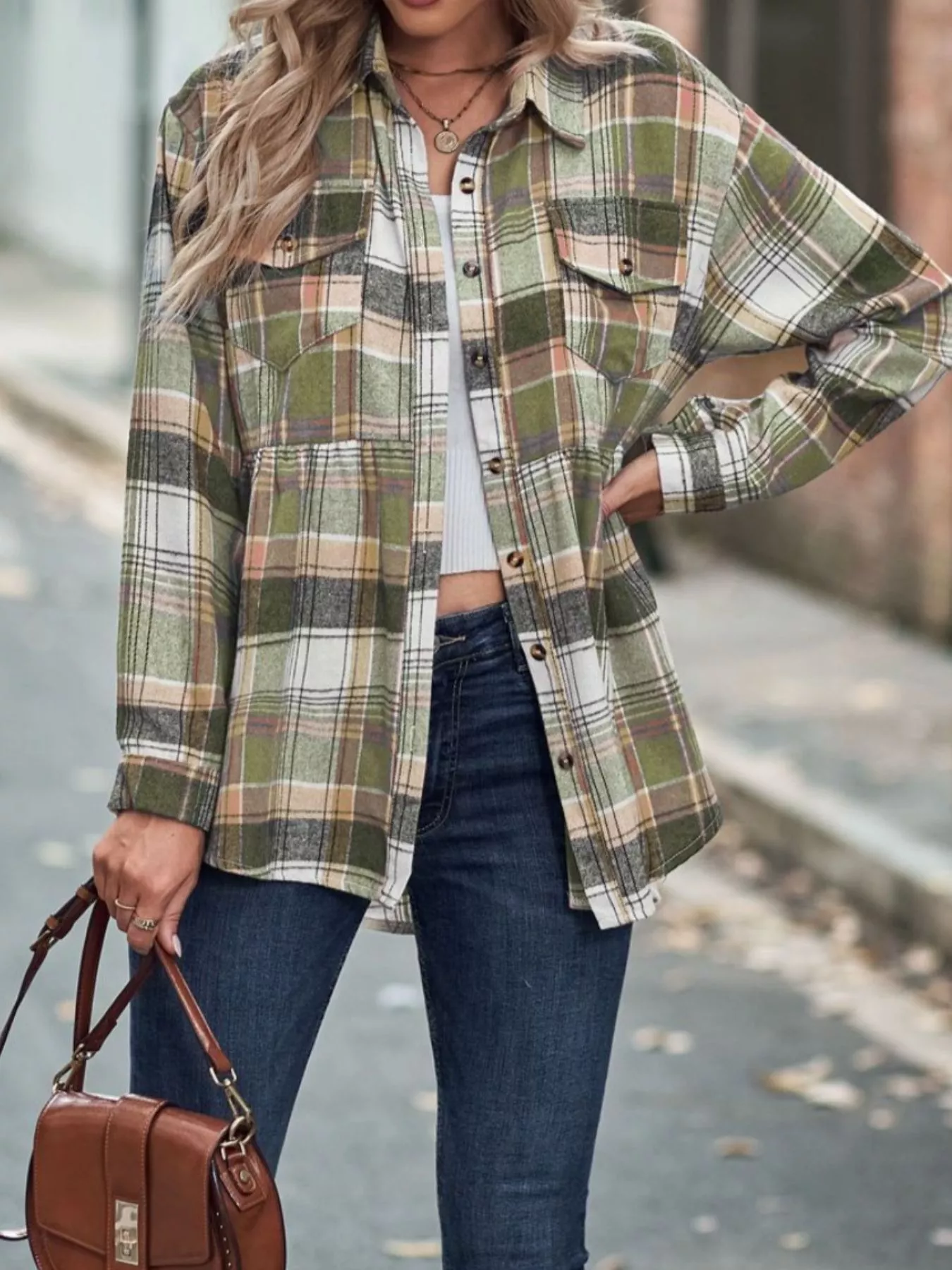 Plaid Button-Down Long Sleeve Shirt - Image 11