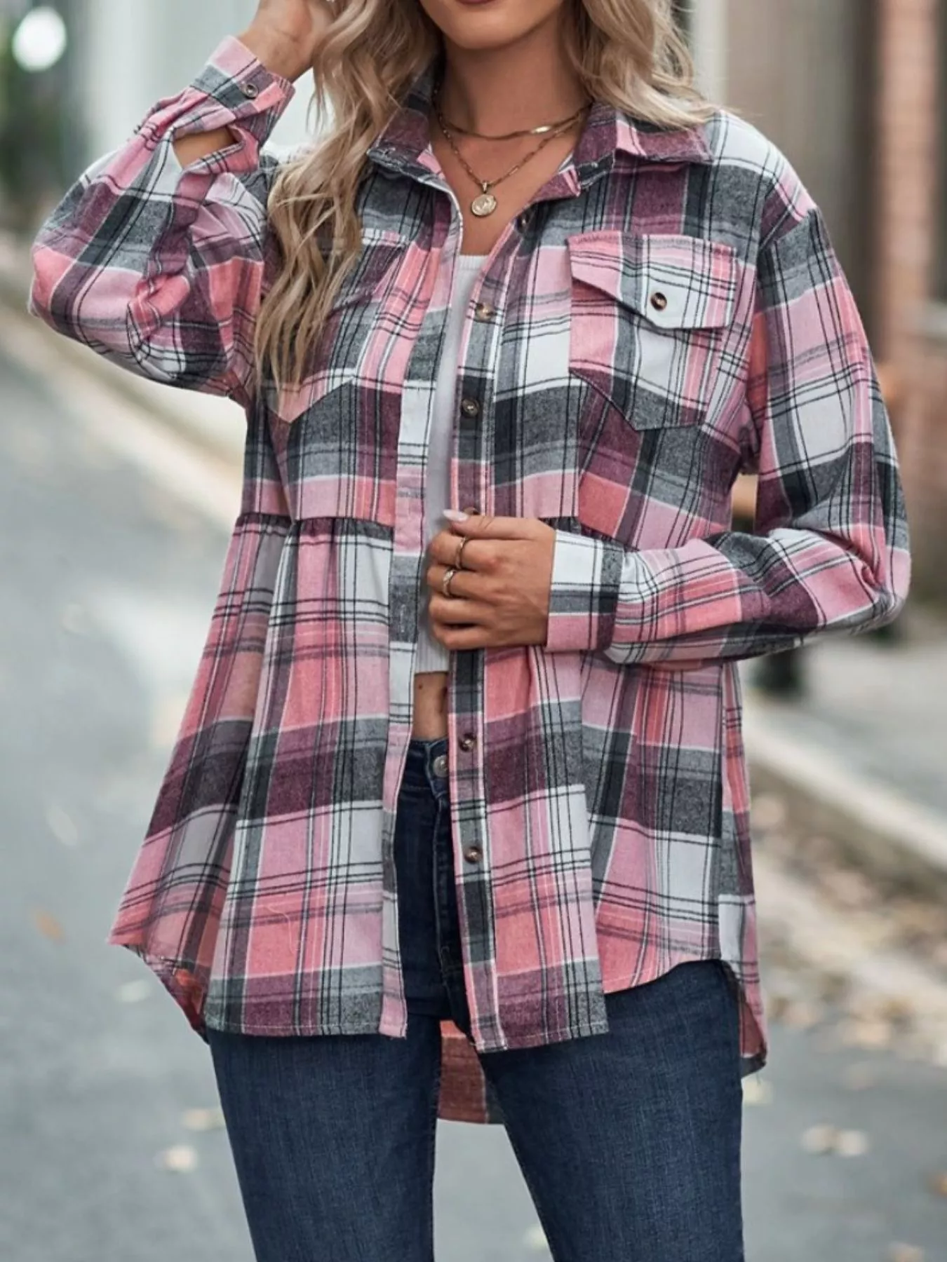 Plaid Button-Down Long Sleeve Shirt - Image 17