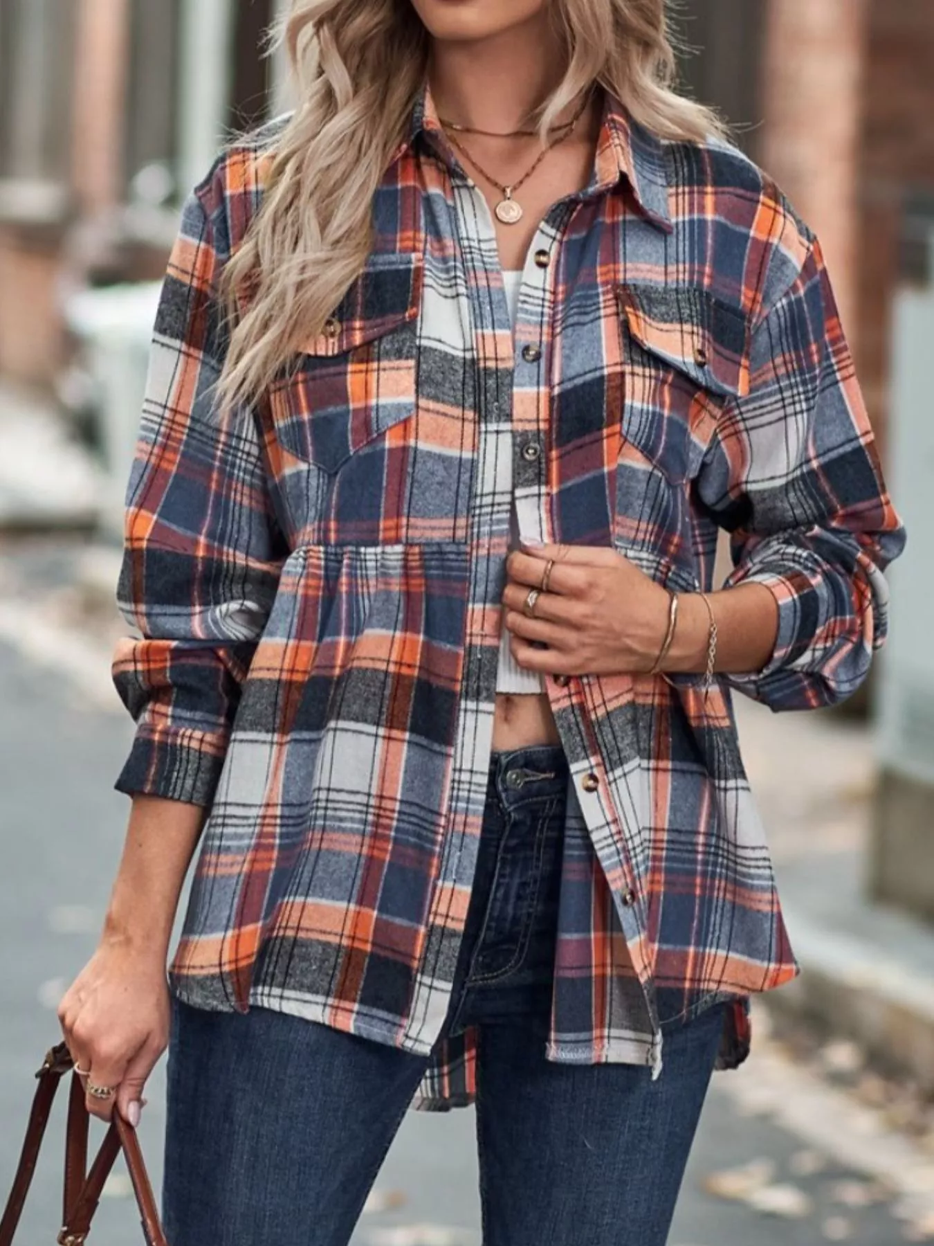 Plaid Button-Down Long Sleeve Shirt - Image 2