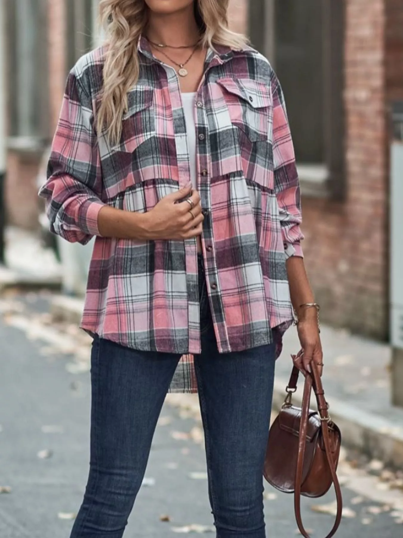 Plaid Button-Down Long Sleeve Shirt - Image 20