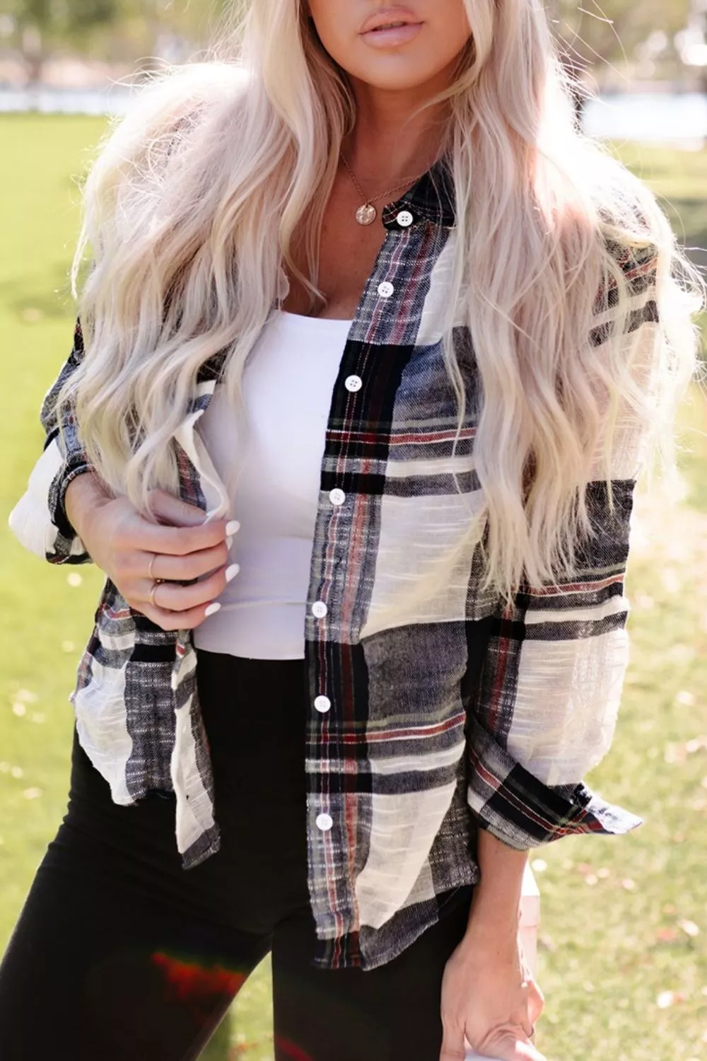 Plaid Button-Down Long Sleeve Shirt - Image 4