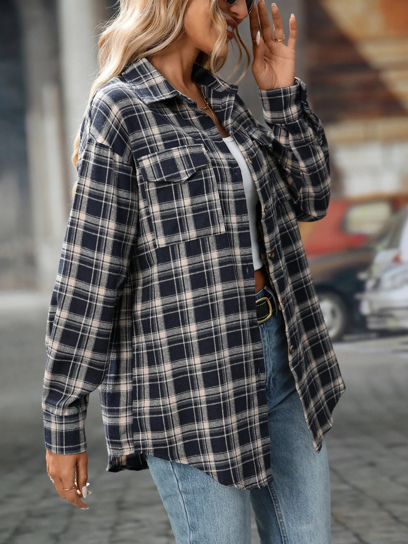 Plaid Button-Down Oversized Shirt - Image 15