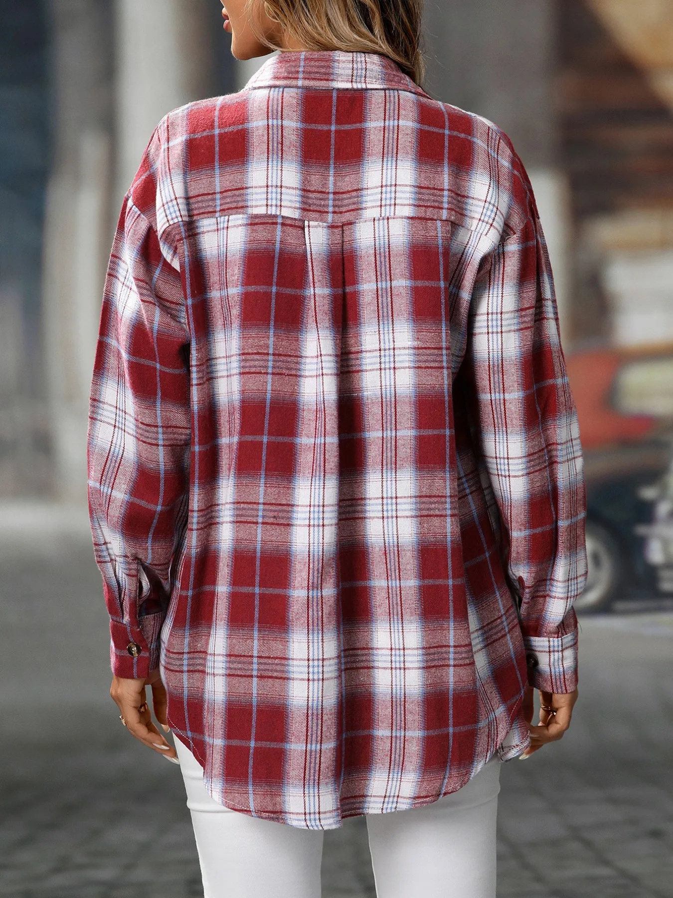 Plaid Button-Down Oversized Shirt - Image 30