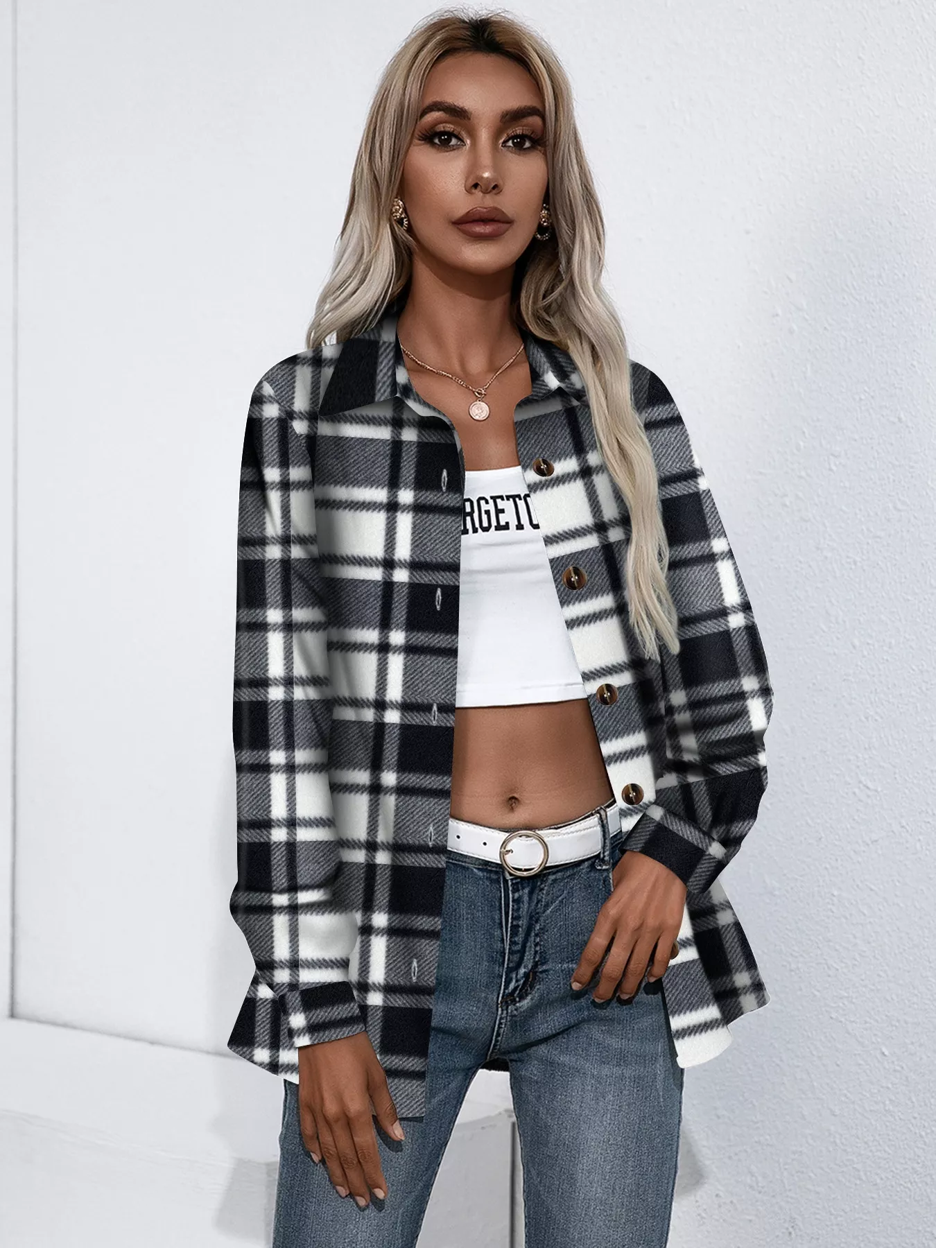 Plaid Button-Up Jacket