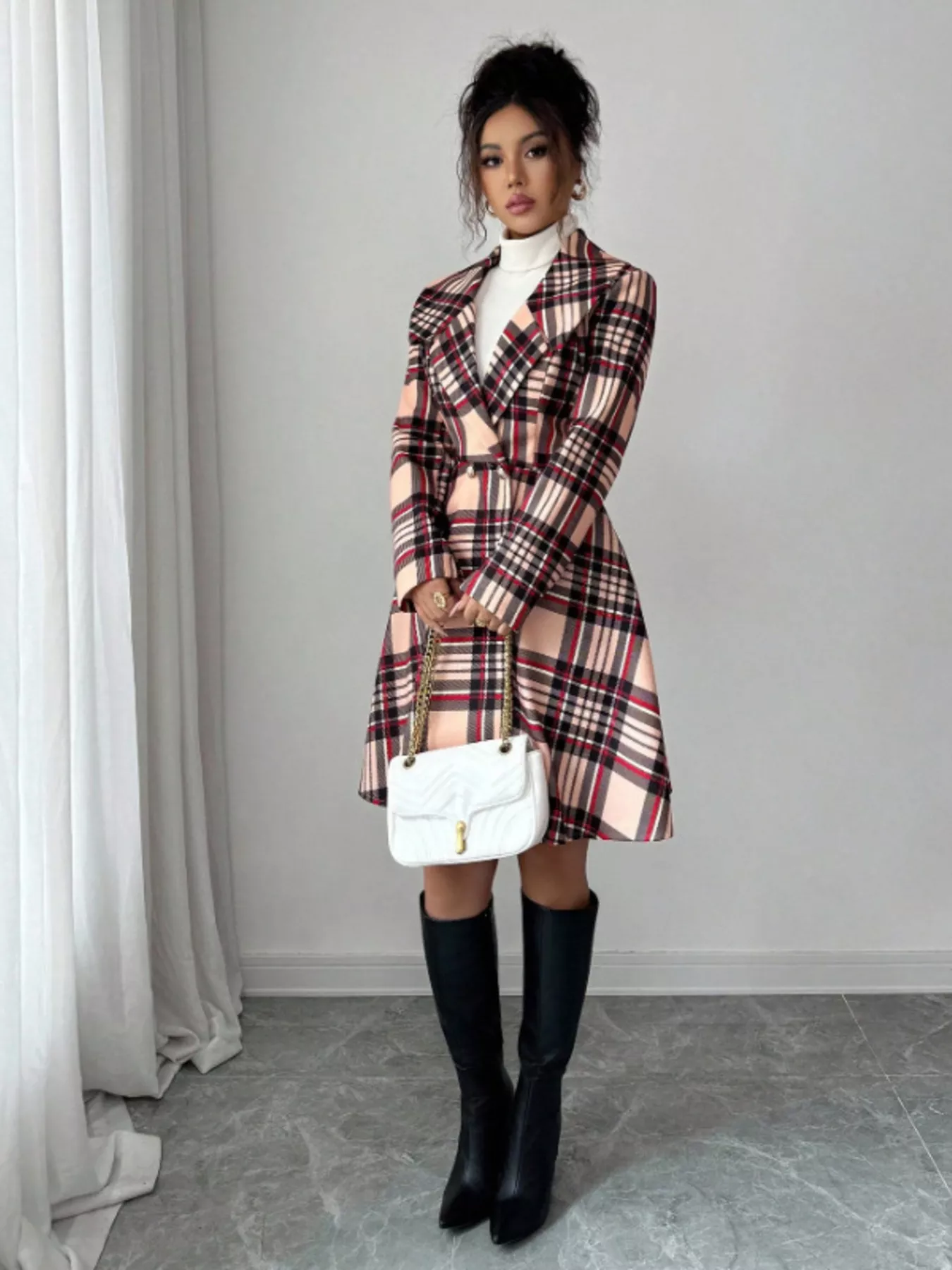 Plaid Button Up Long Sleeve Coat - Image 6