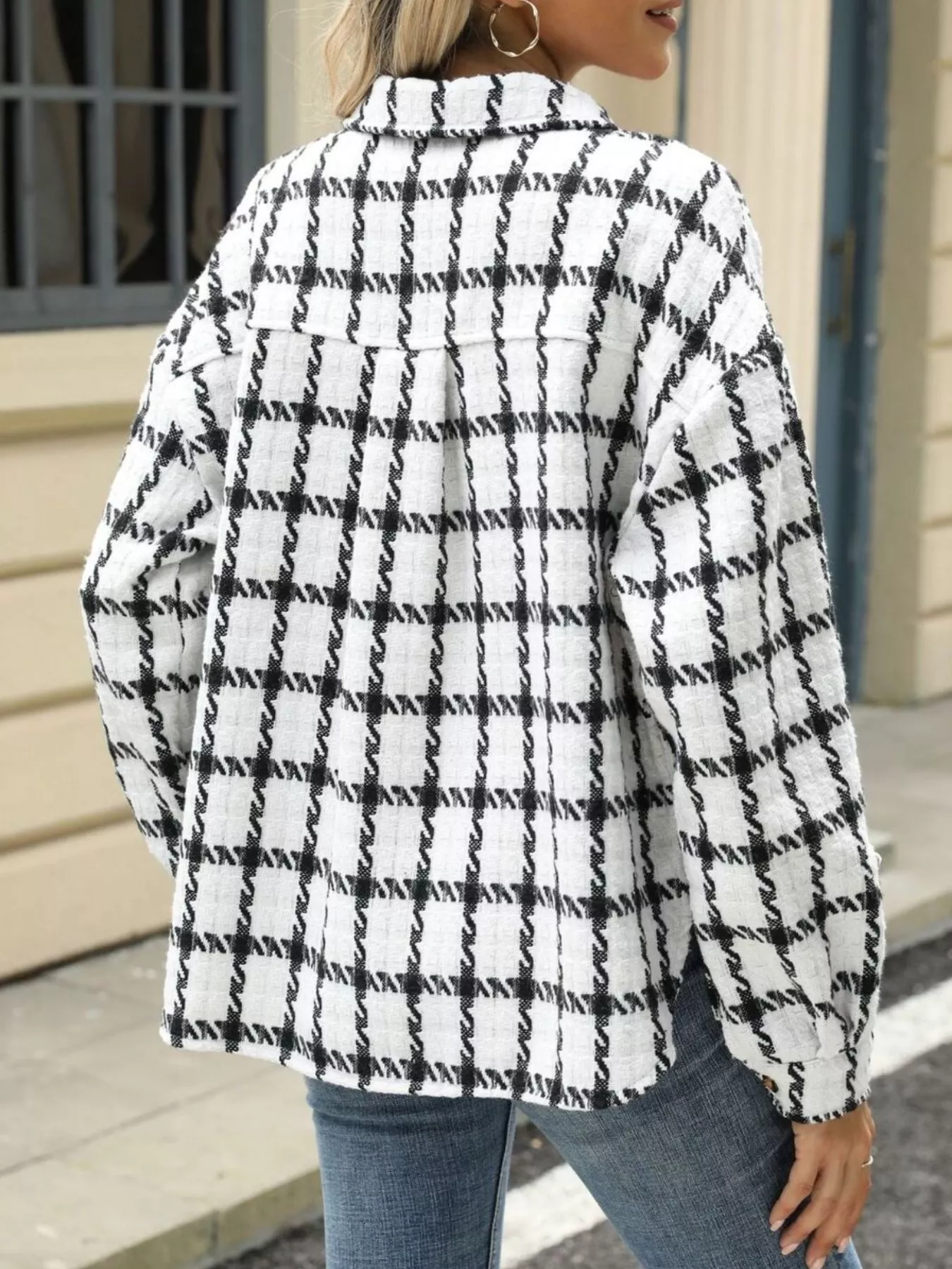 Plaid Button Up Long Sleeve Jacket - Image 5