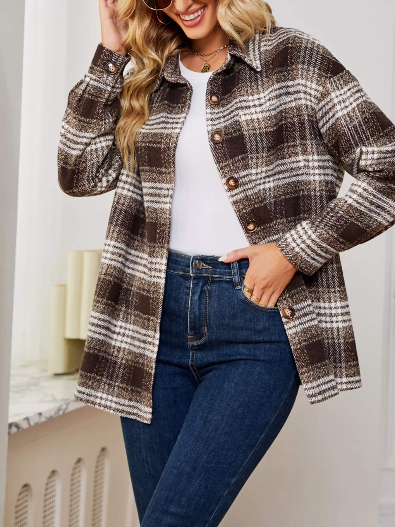 Plaid Button Up Long Sleeve Shacket - Image 17