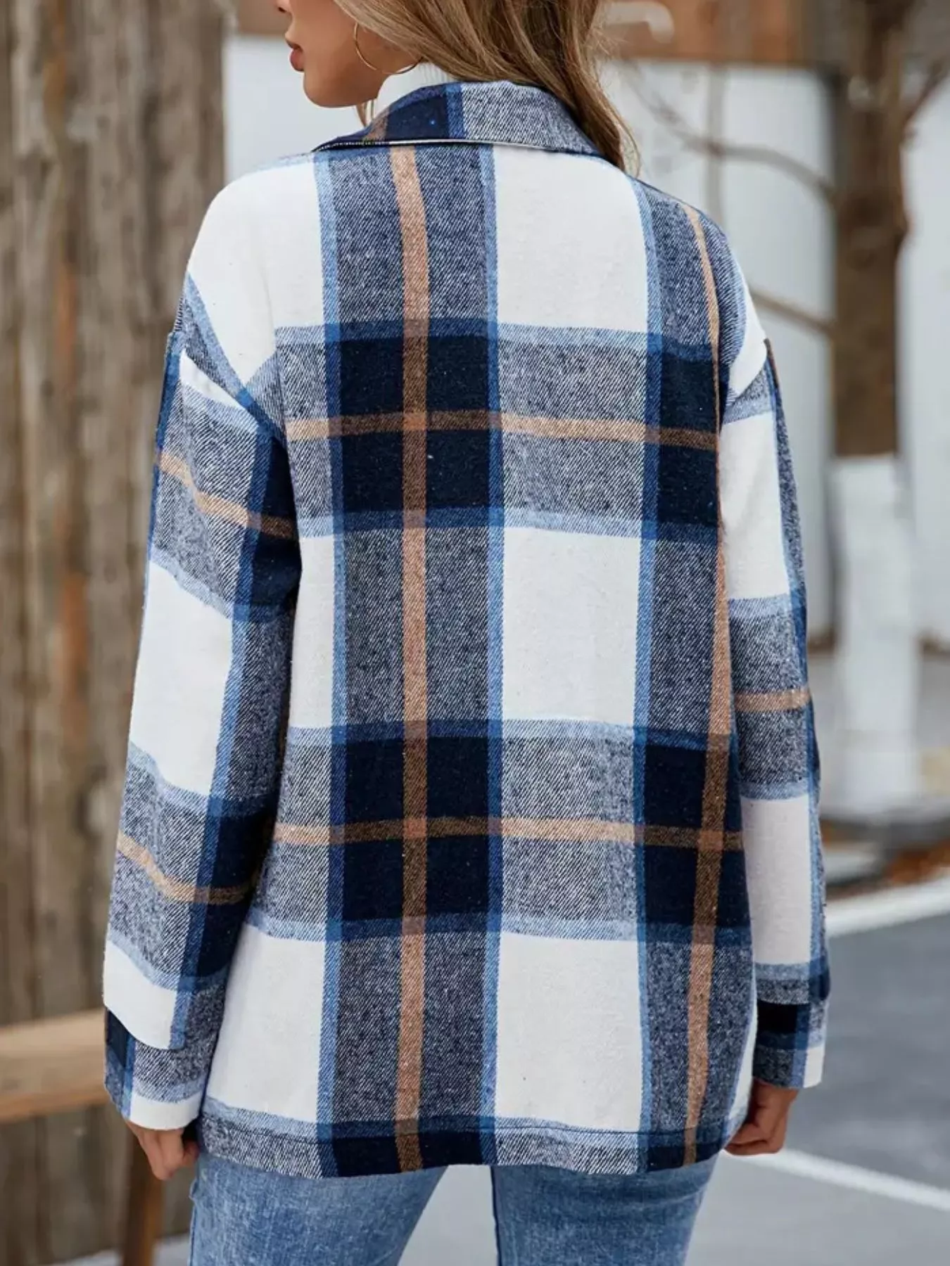 Plaid Button-Up Long Sleeve Shacket - Image 5