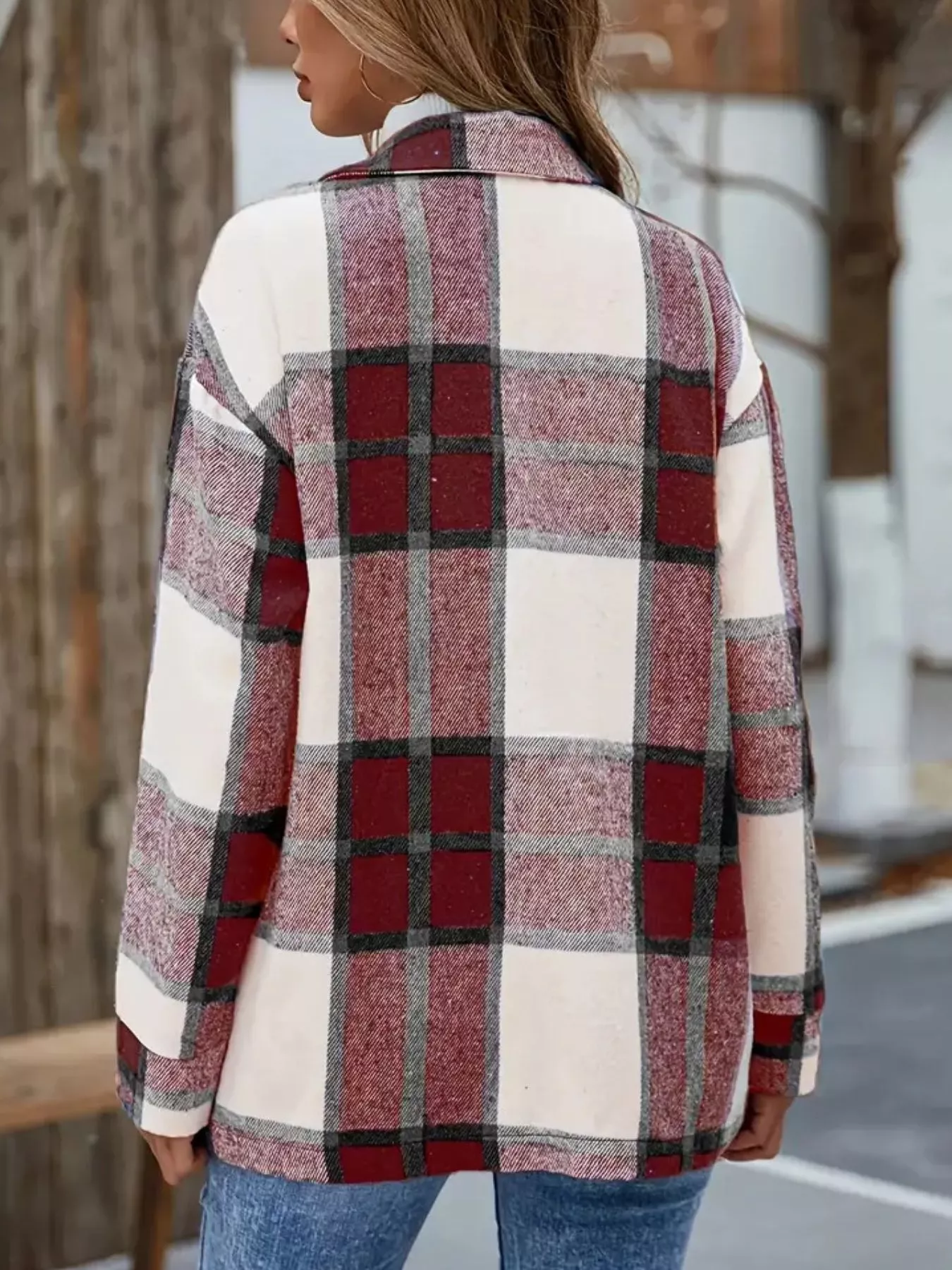 Plaid Button-Up Long Sleeve Shacket - Image 7