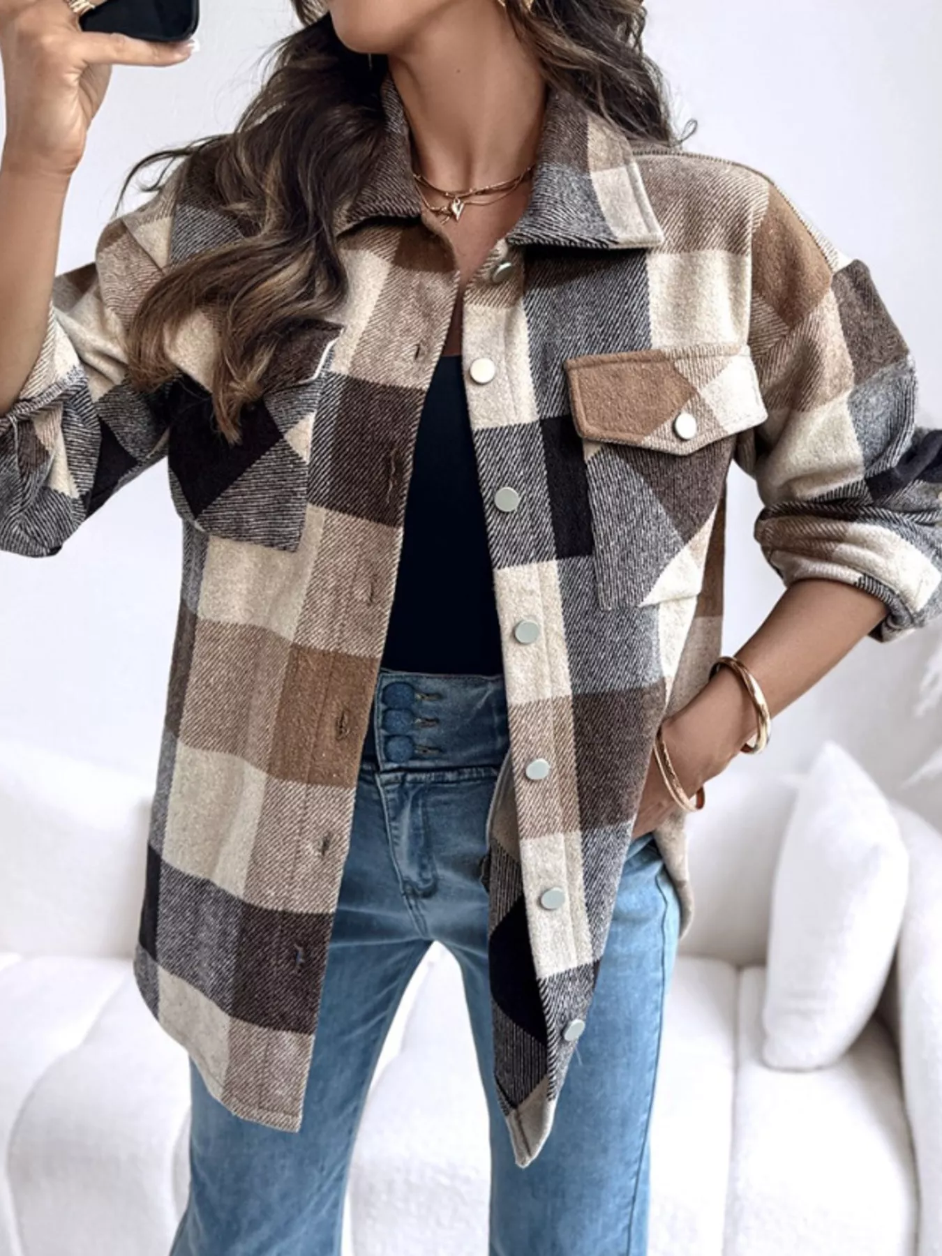 Plaid Button-Up Long Sleeve Shirt - Image 2