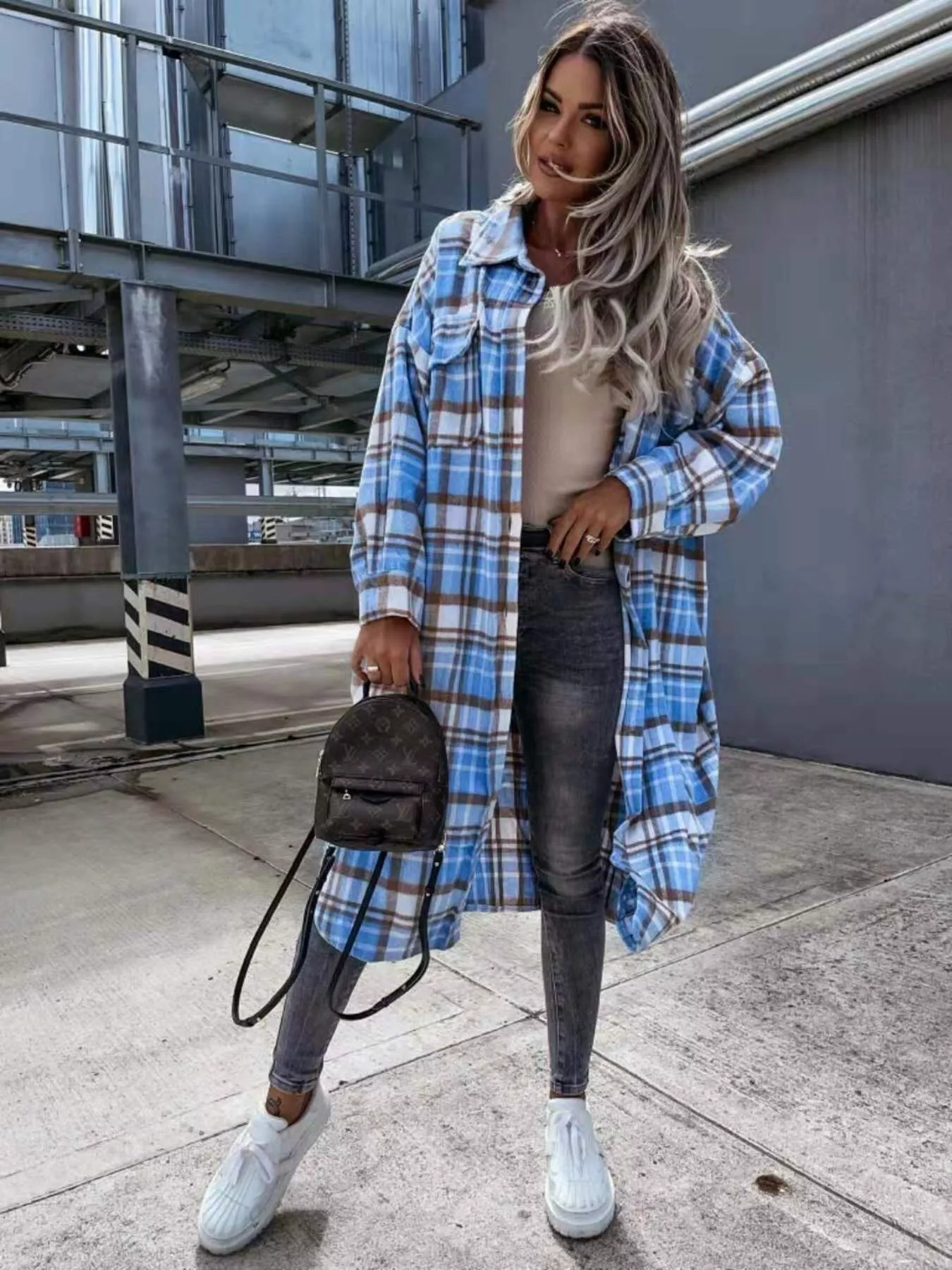 Plaid Button Up Longline Shacket - Image 4