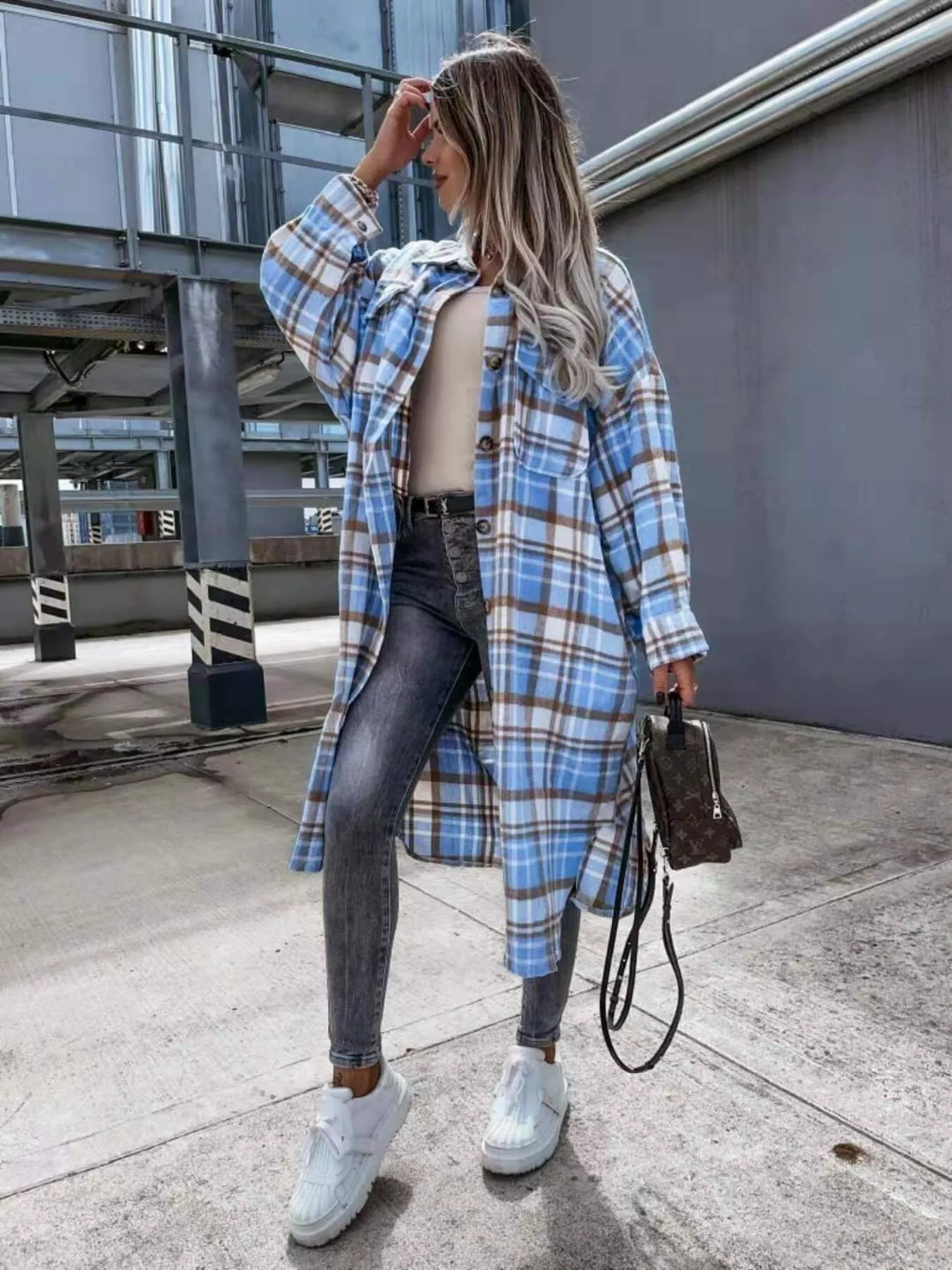 Plaid Button Up Longline Shacket - Image 5