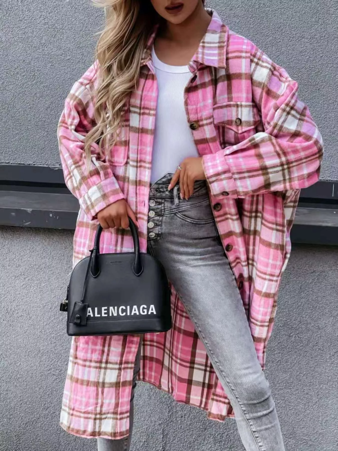 Plaid Button Up Longline Shacket - Image 8