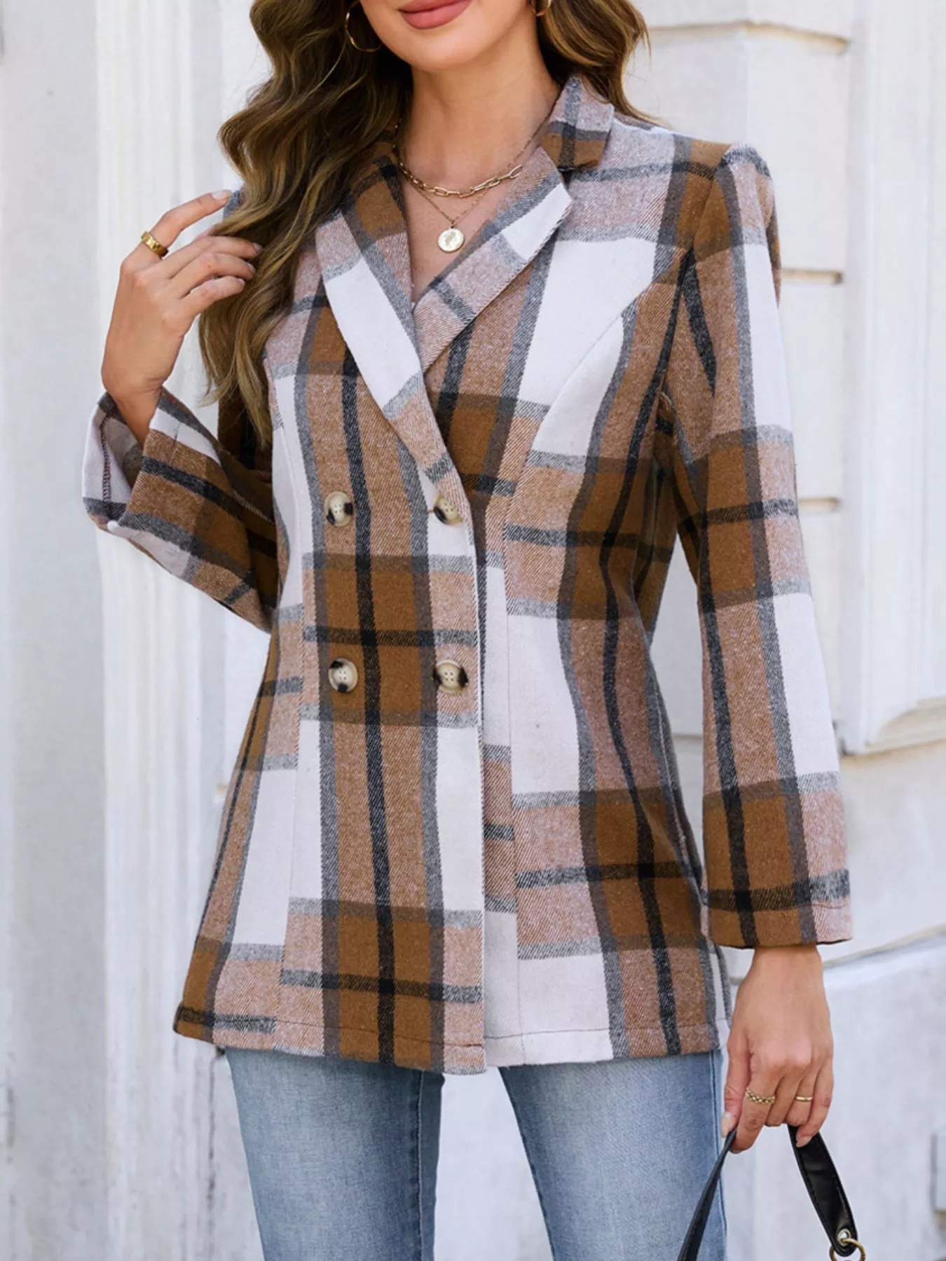 Plaid Double-Breasted Blazer - Image 2