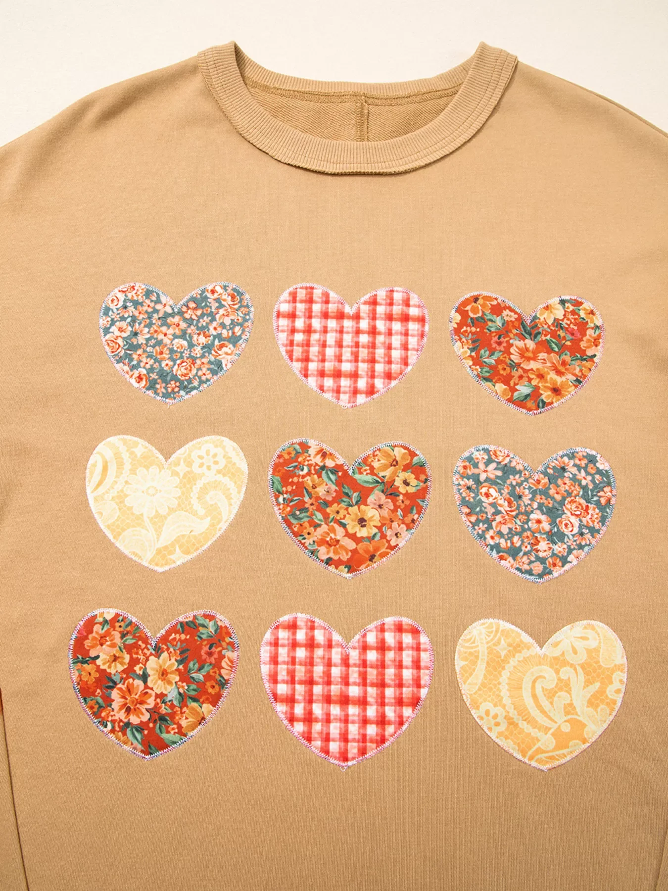 Plaid Floral Heart Stitched Exposed Seam Mineral Wash Sweatshirt - Image 13