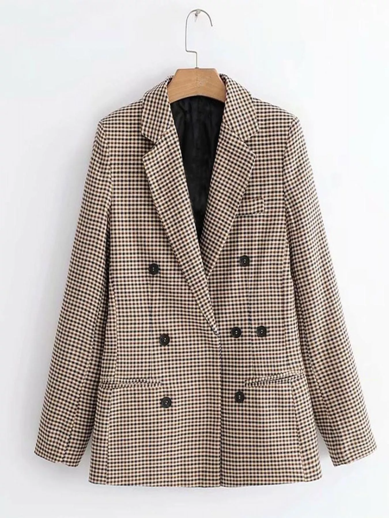 Plaid Lapel Collar Long Sleeve Blazer - Image 2