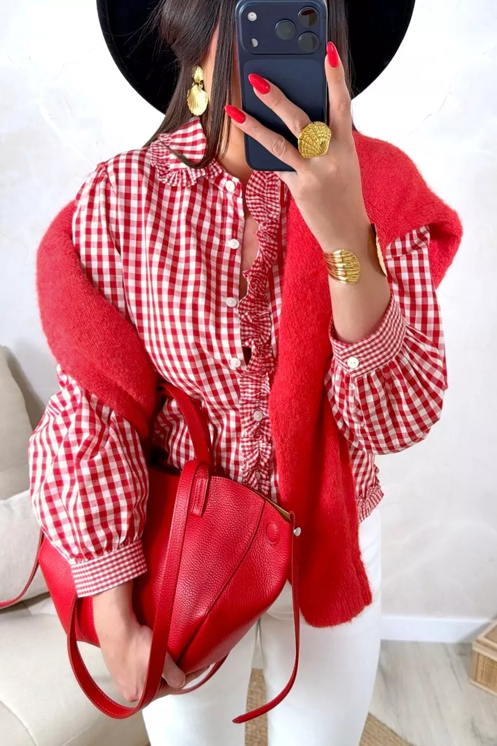 Plaid Long Sleeve Button Down Frill Detail Casual Shirt - Image 4