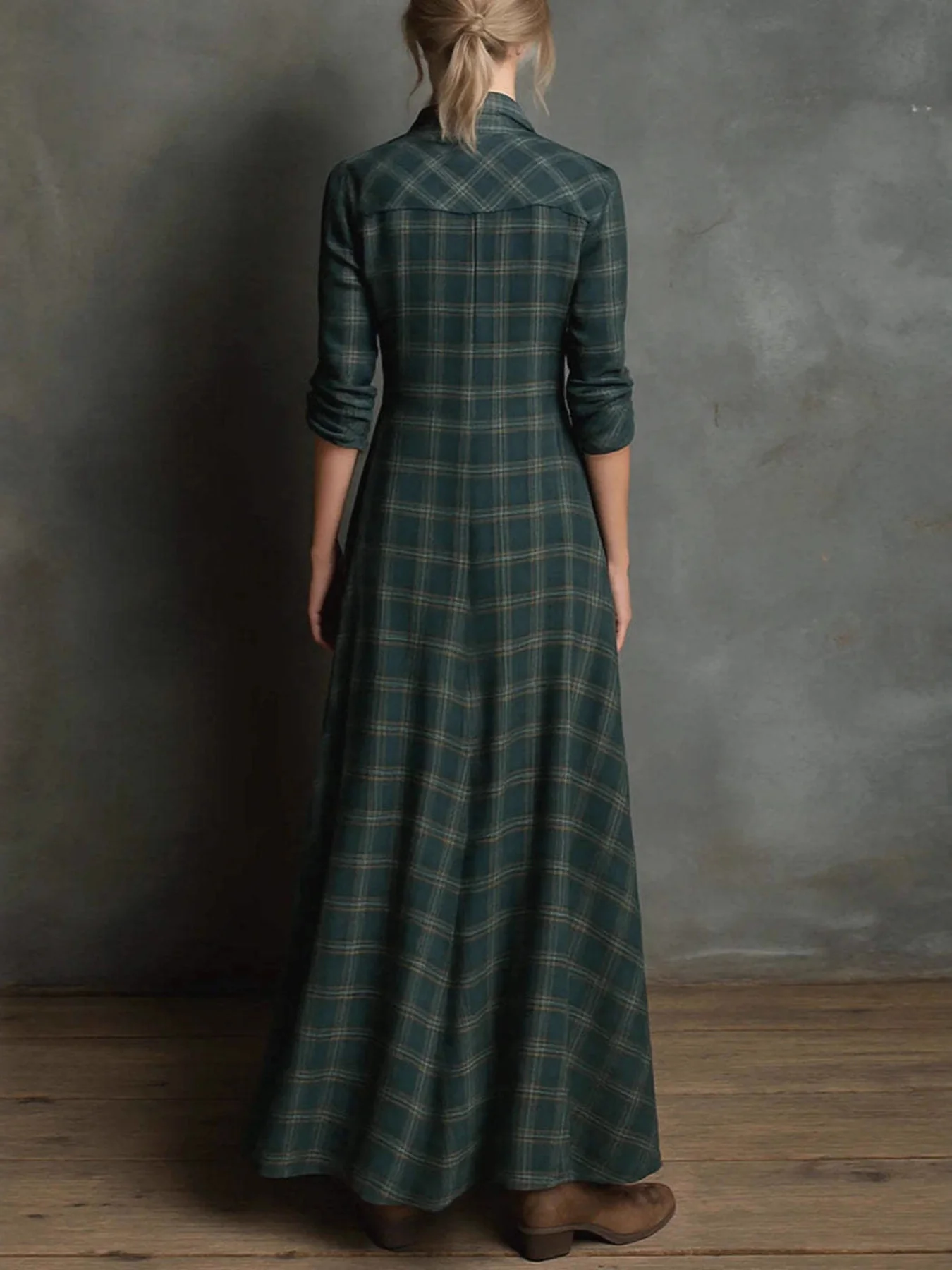 Plaid Long Sleeve Maxi Shirt Dress - Image 2