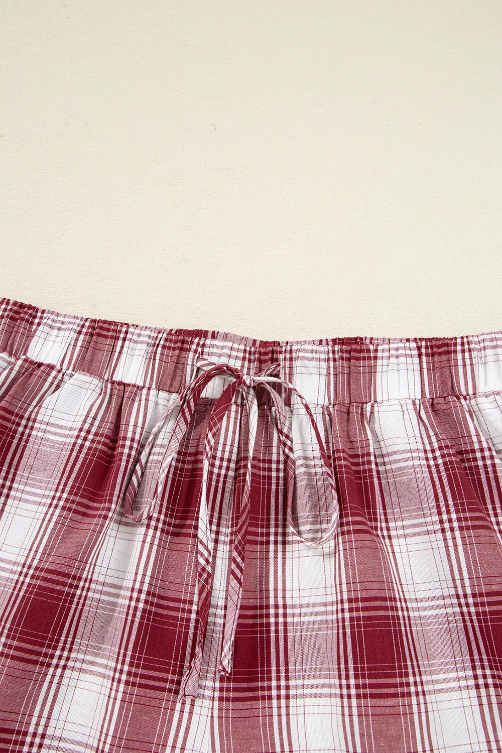 Plaid Long Sleeve Shirt and Drawstring Shorts Lounge Set - Image 11