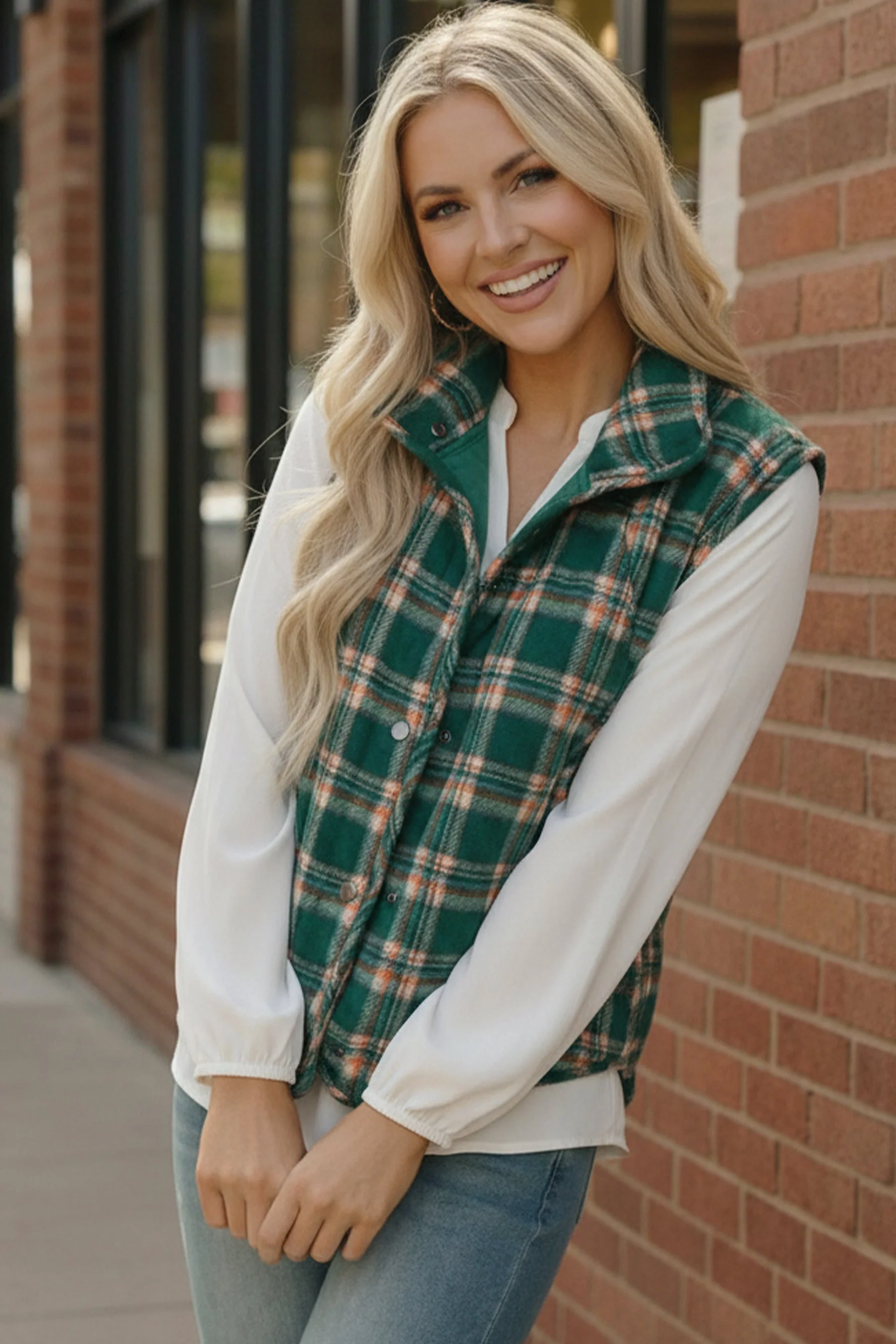 Put Together Evergreen Plaid Quilted Puffer Vest - Image 4