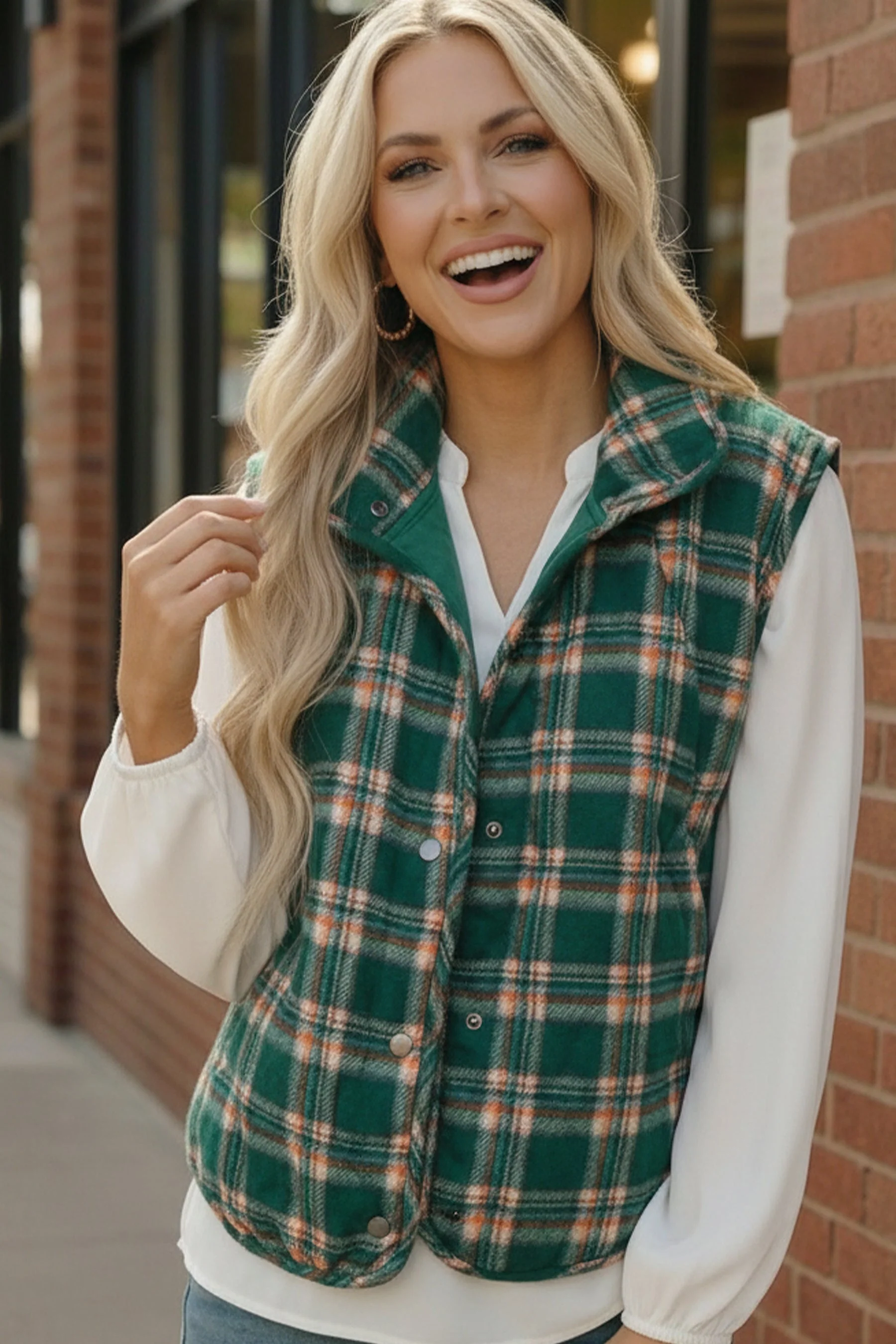 Put Together Evergreen Plaid Quilted Puffer Vest - Image 5